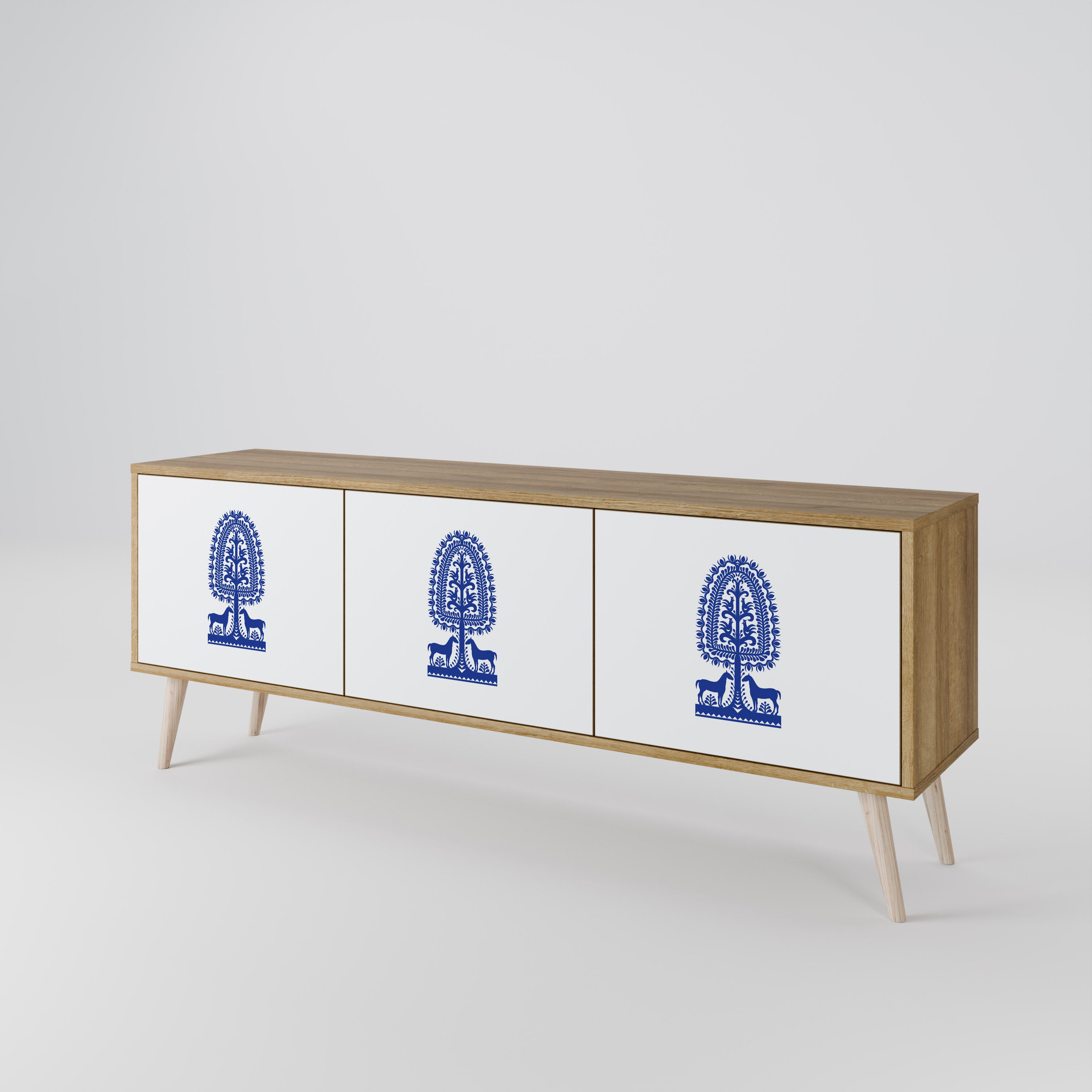 POLISH FOLK ART Třídveřový TV stolek