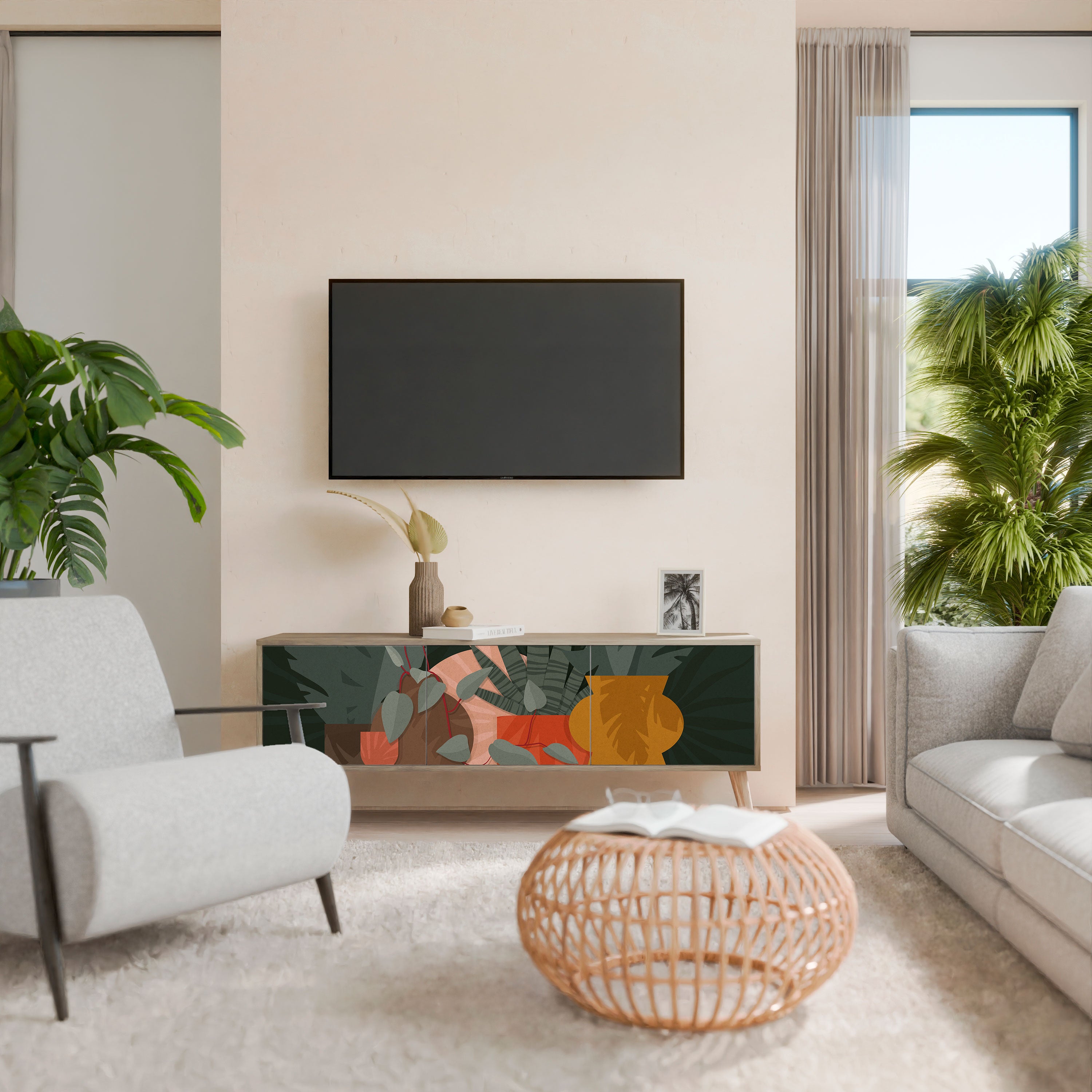 TROPICAL COMPOSITION Třídveřový TV stolek