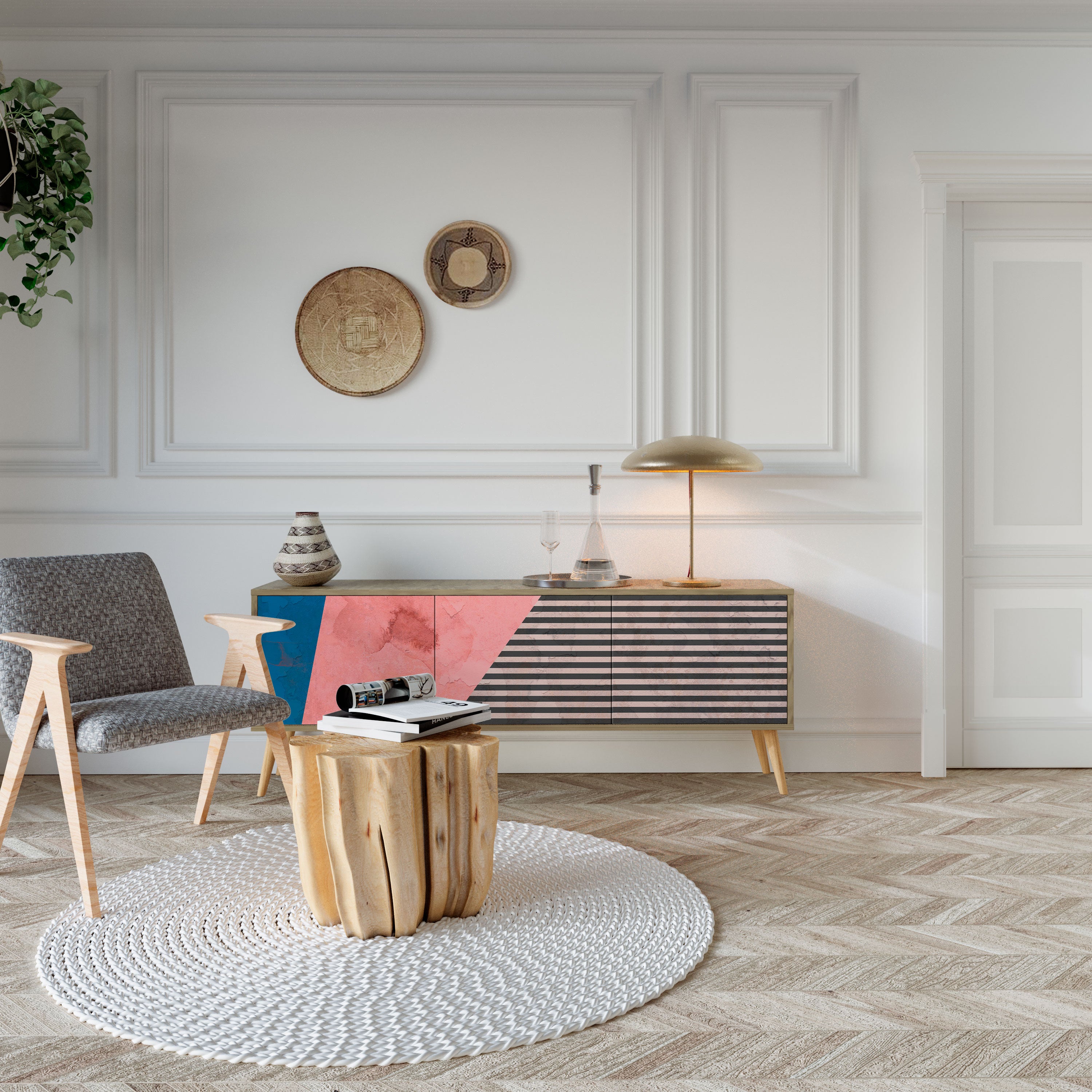 GLAMOROUS STRIPE 3-türiges TV-Lowboard