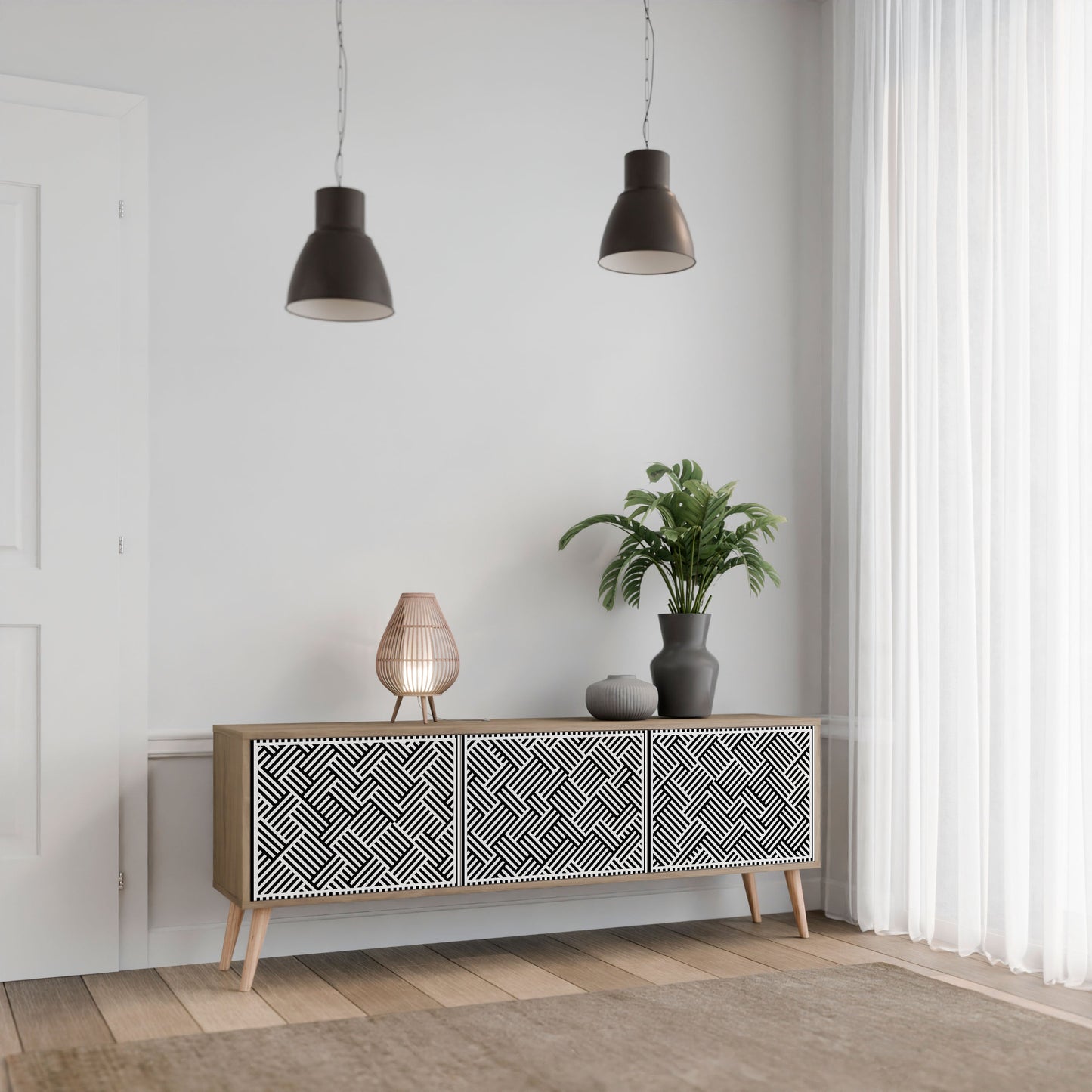 TEMPORARY SEQUENCE 3-Door TV Stand in Oak Effect