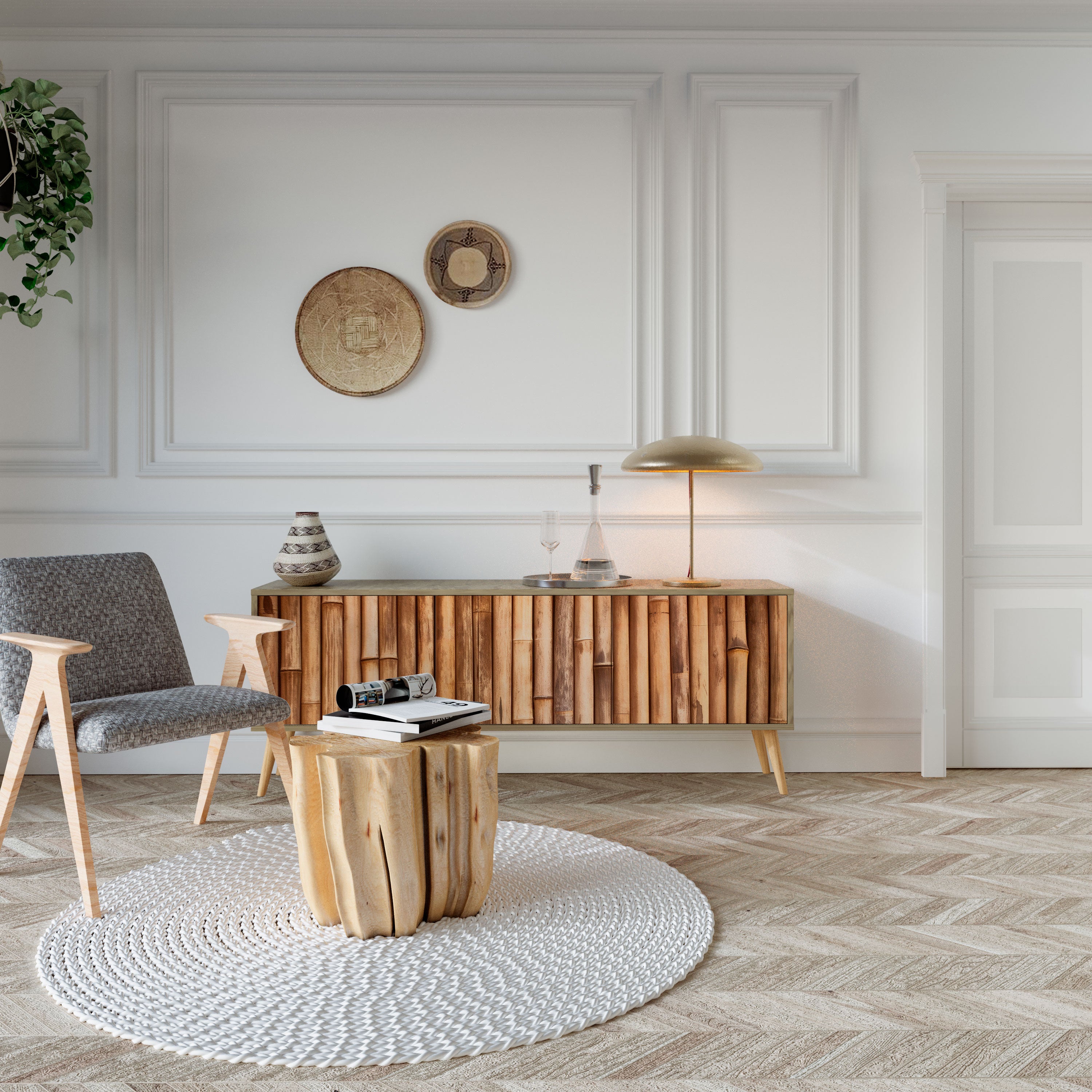 NATURAL WOOD Mueble de TV de 3 Puertas