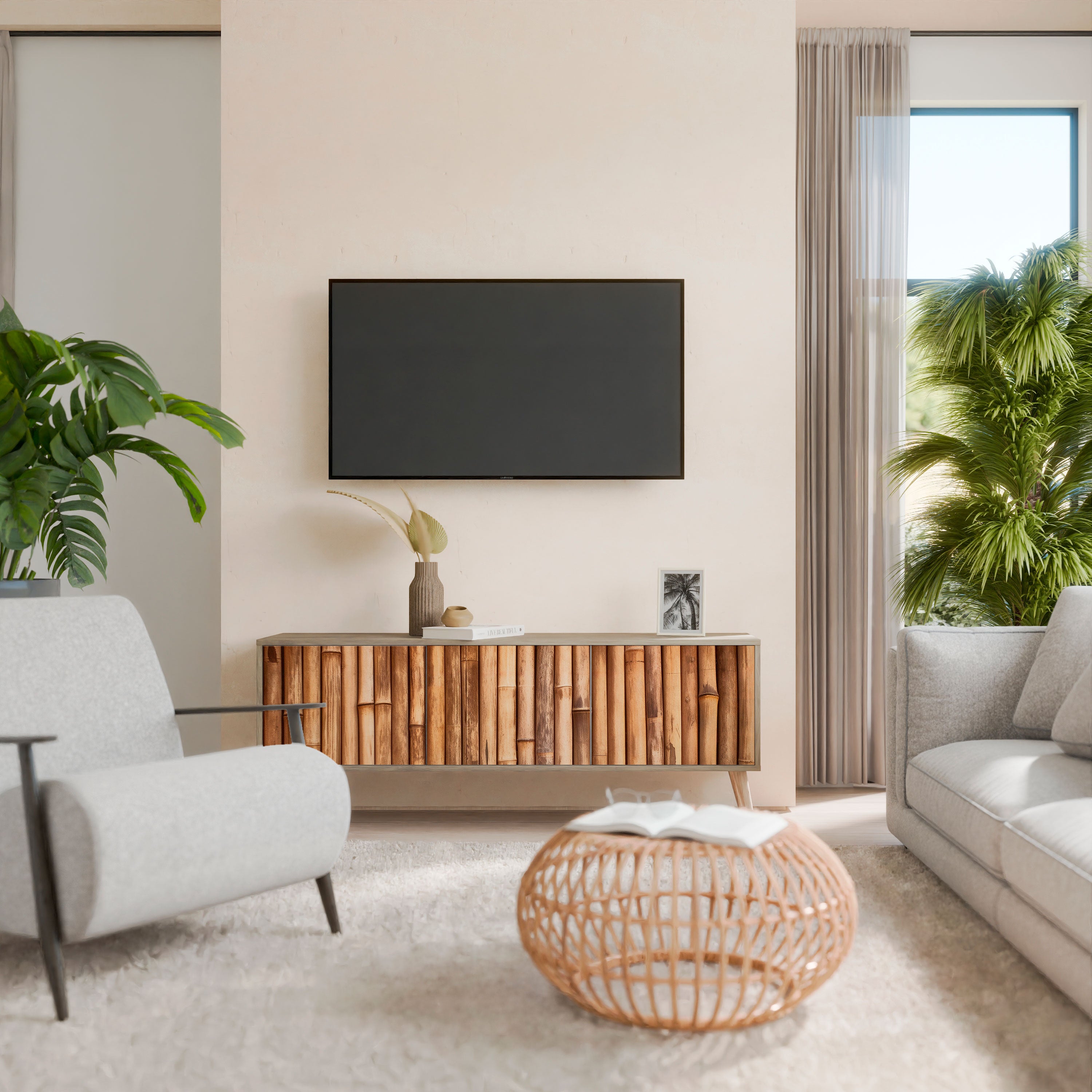 NATURAL WOOD Mueble de TV de 3 Puertas