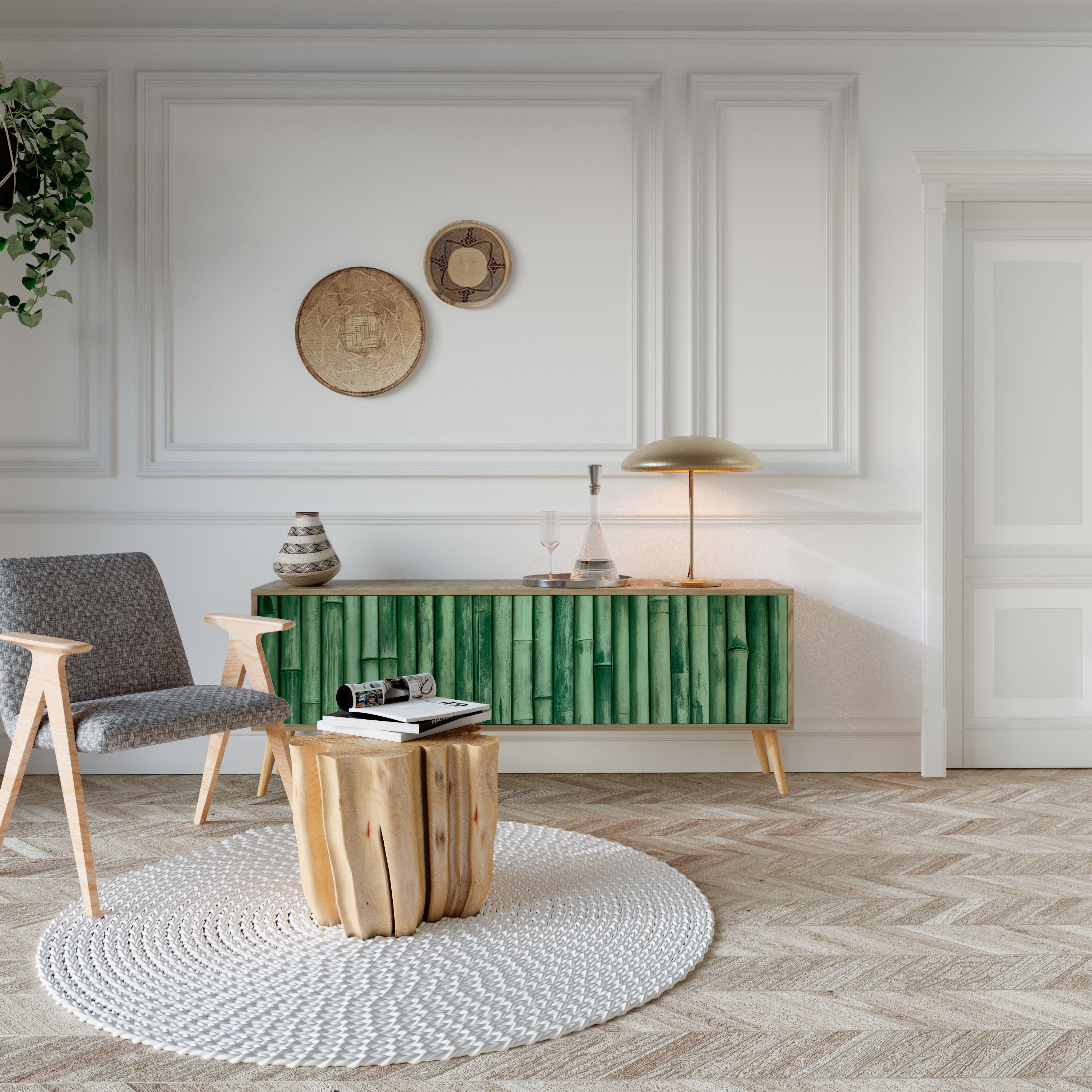NATURAL GREEN Mueble de TV de 3 Puertas