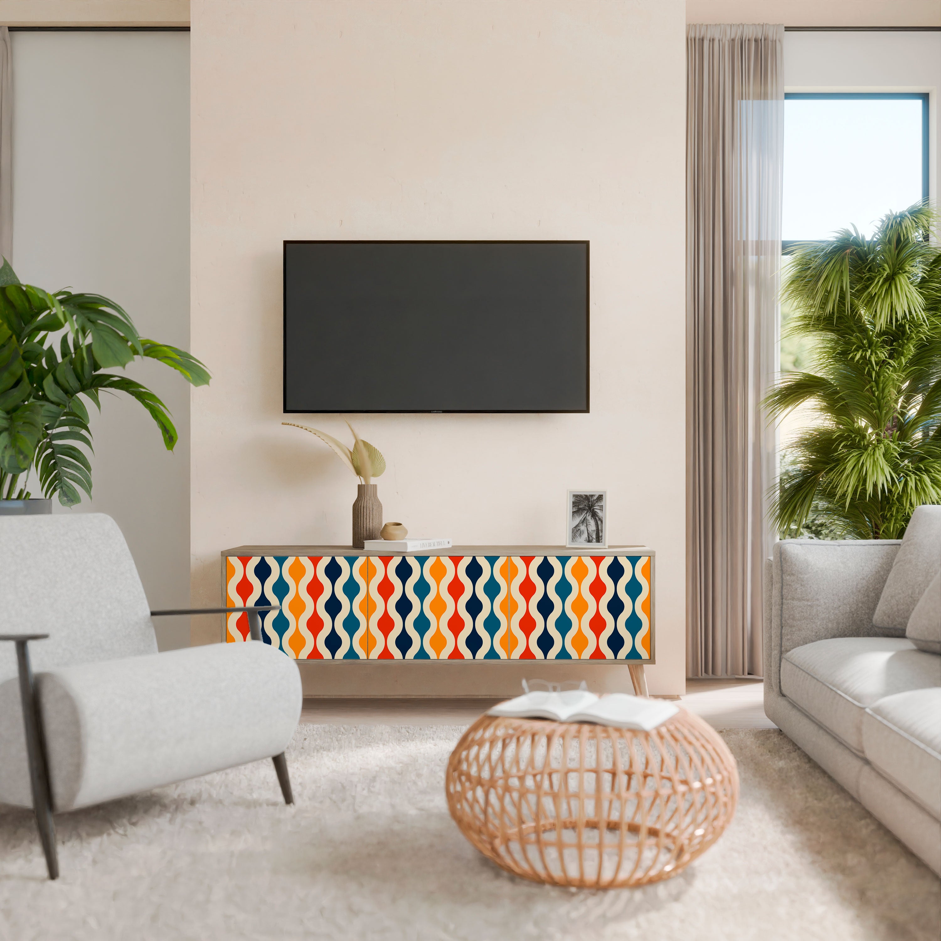 COLORFUL NOSTALGIA Mueble de TV de 3 Puertas