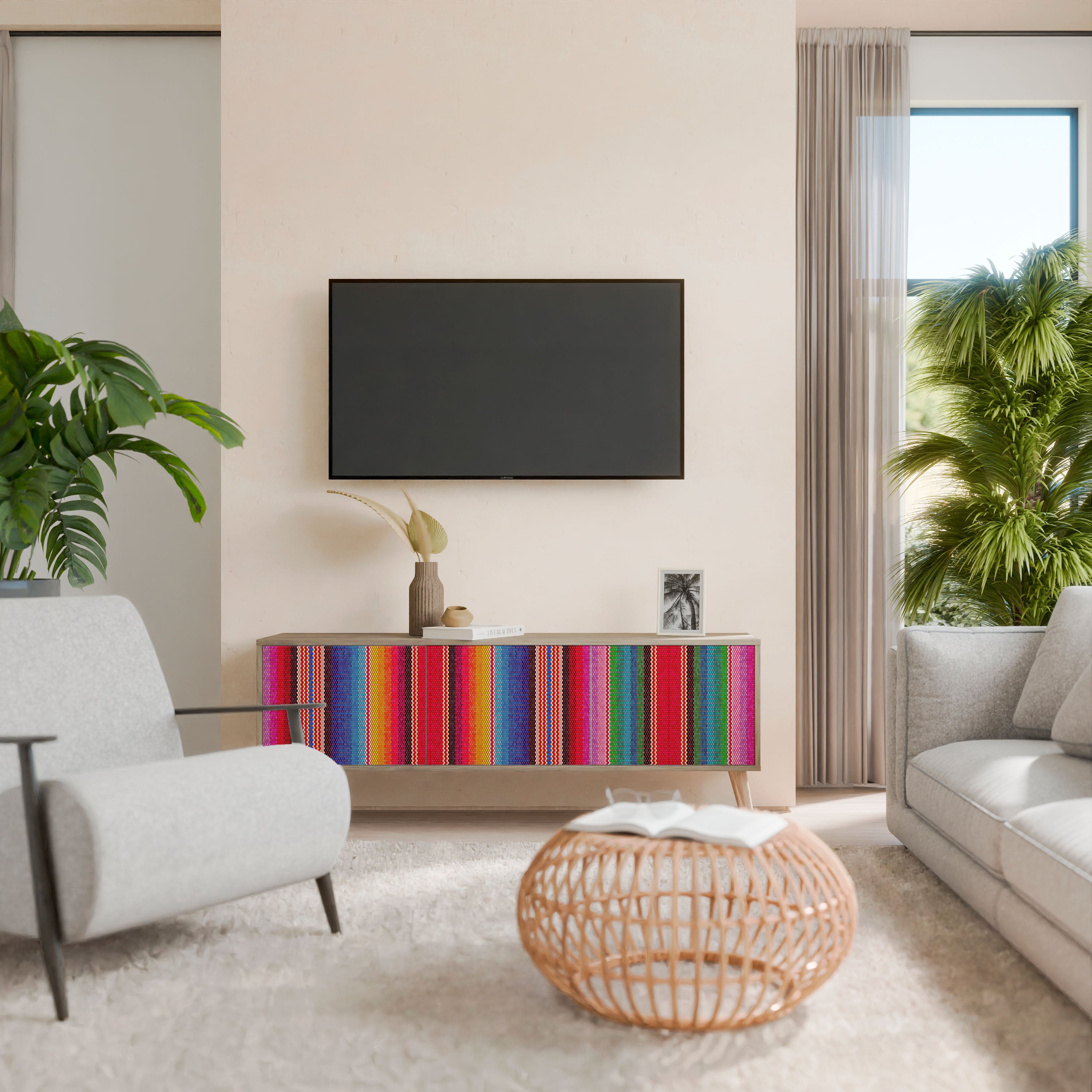 ETHNIC MEXICAN Mueble de TV de 3 Puertas