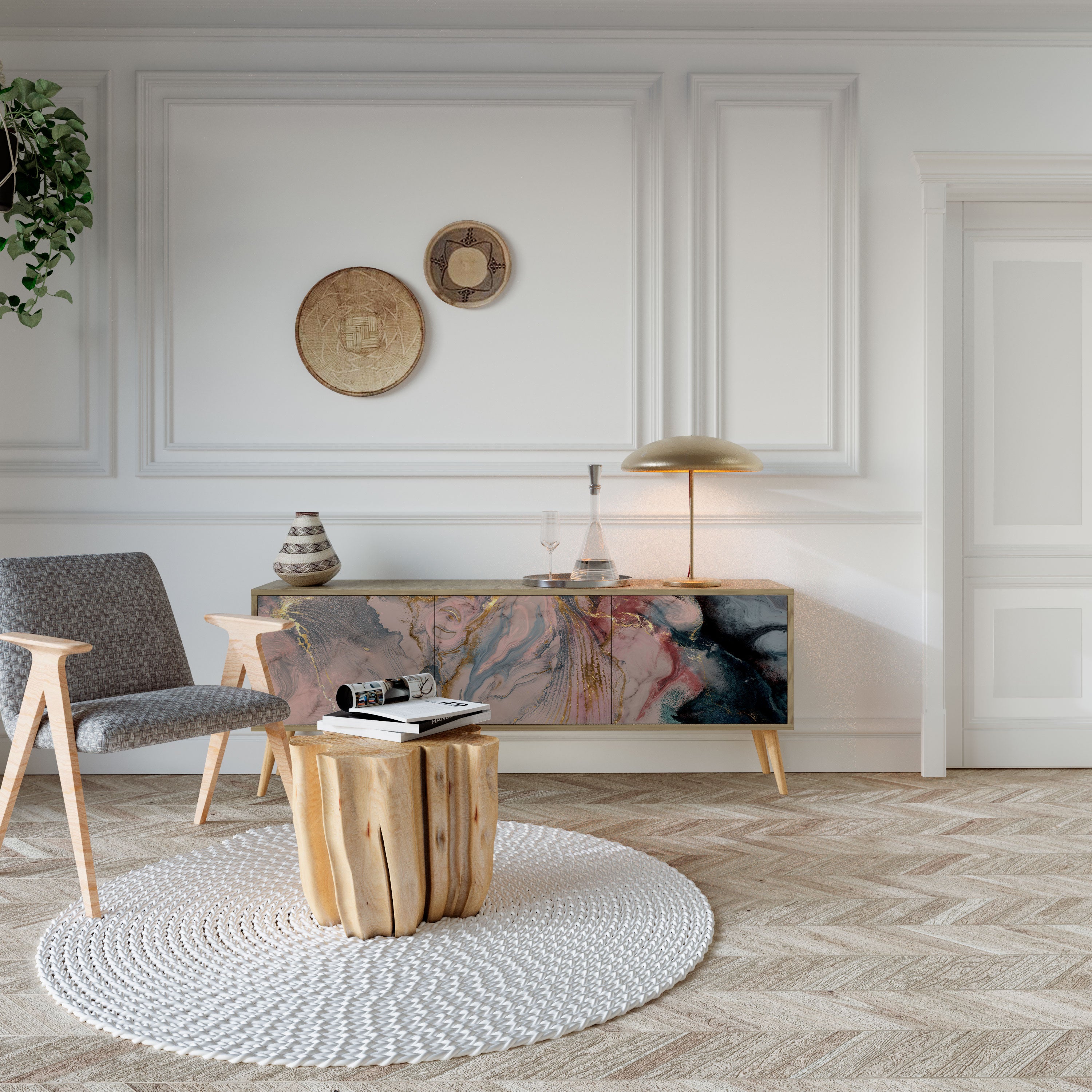 GILDED SWIRLS Mueble de TV de 3 Puertas