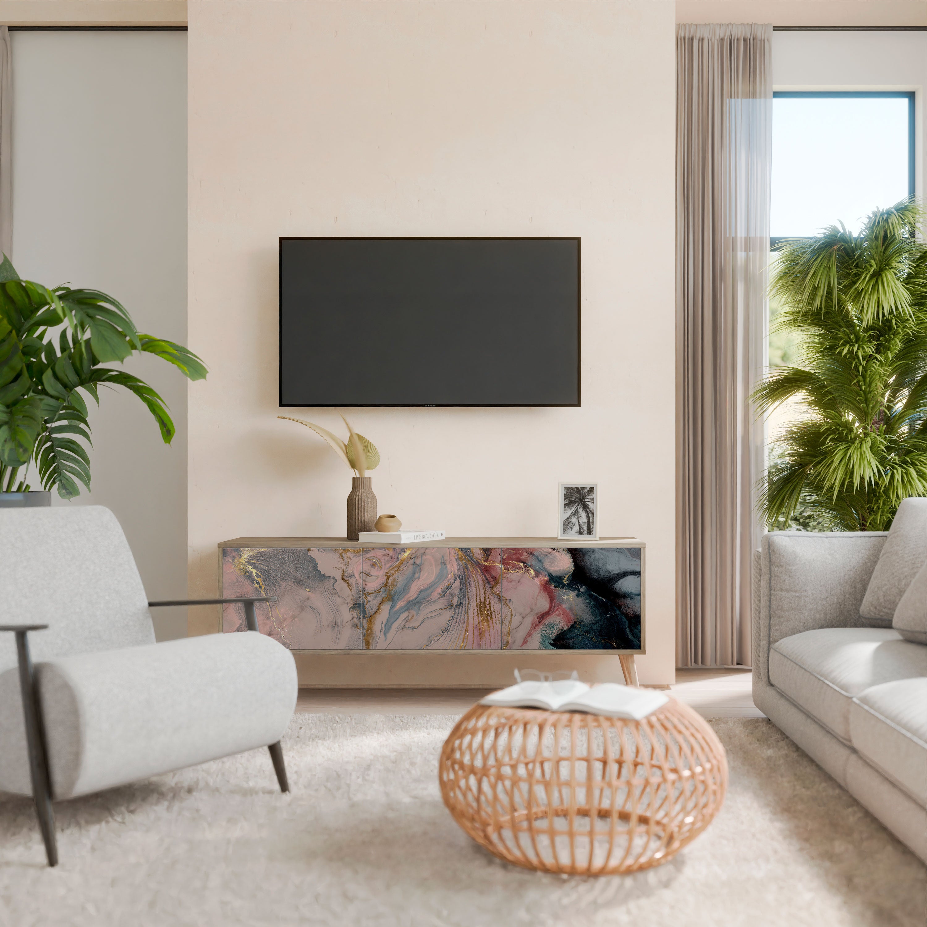GILDED SWIRLS Mueble de TV de 3 Puertas
