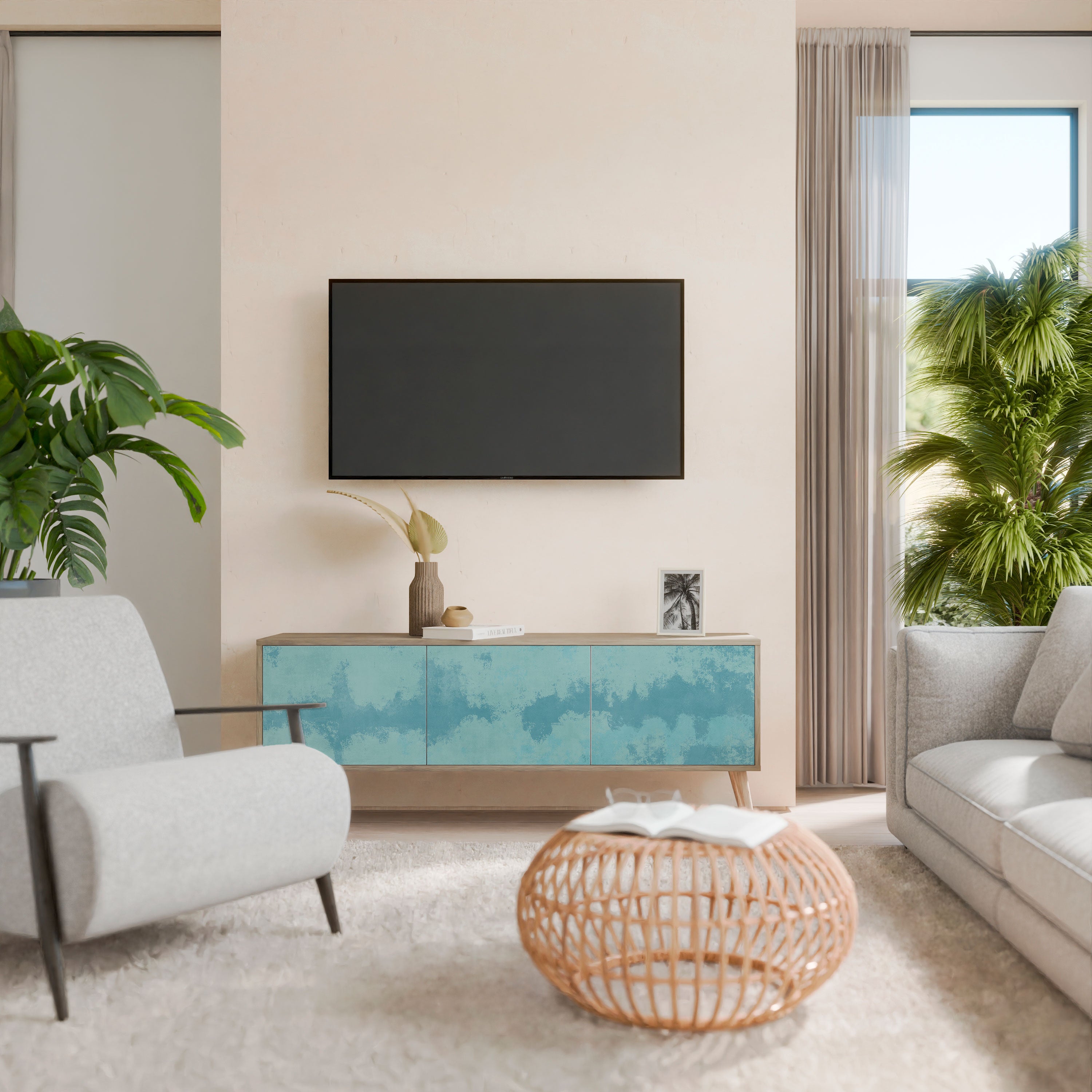 SKY WASH Mueble de TV de 3 Puertas