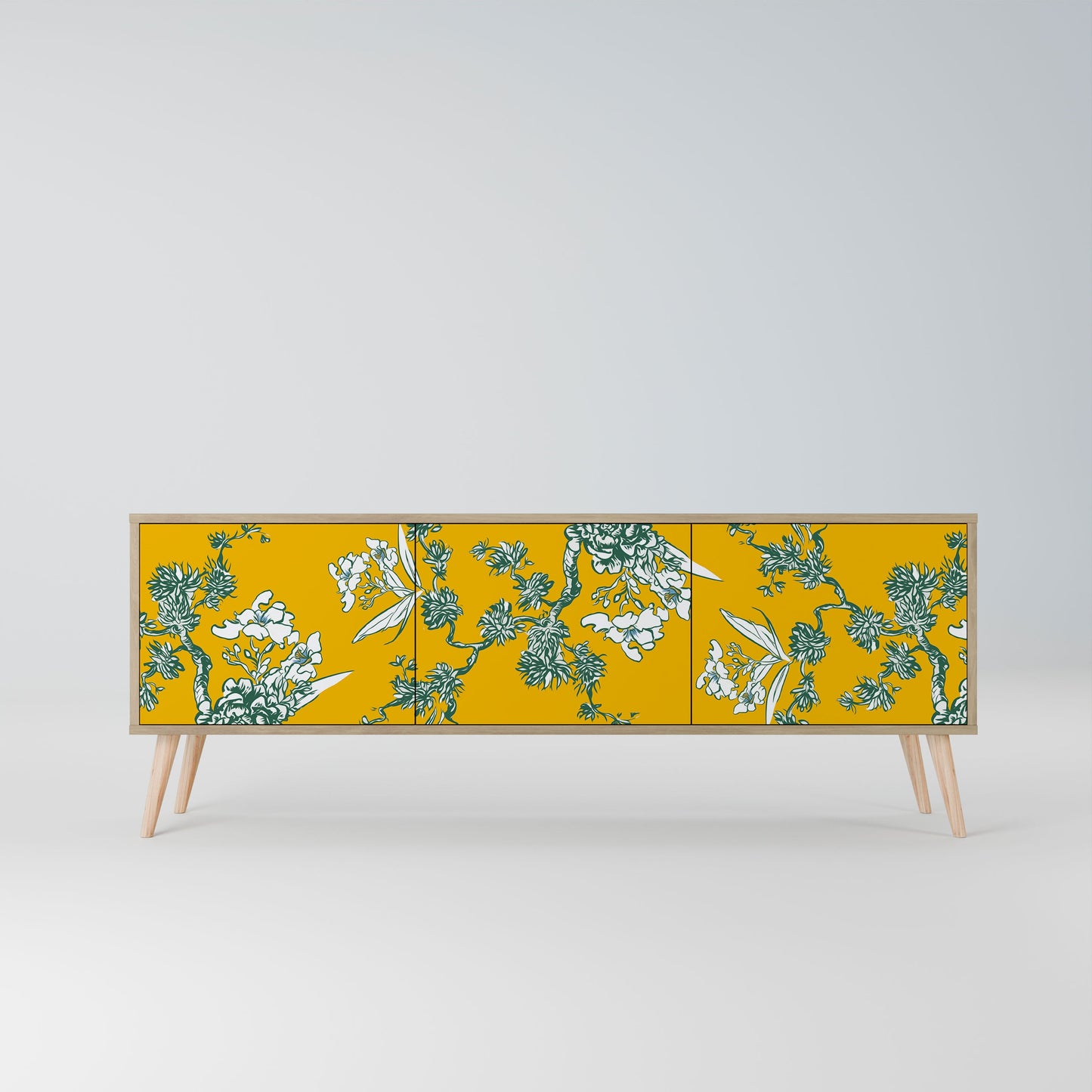 Mobile TV a 3 ante YELLOW CHINOISERIE in effetto rovere