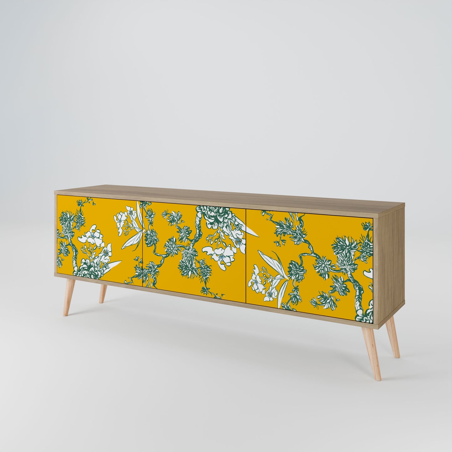 Mobile TV a 3 ante YELLOW CHINOISERIE in effetto rovere