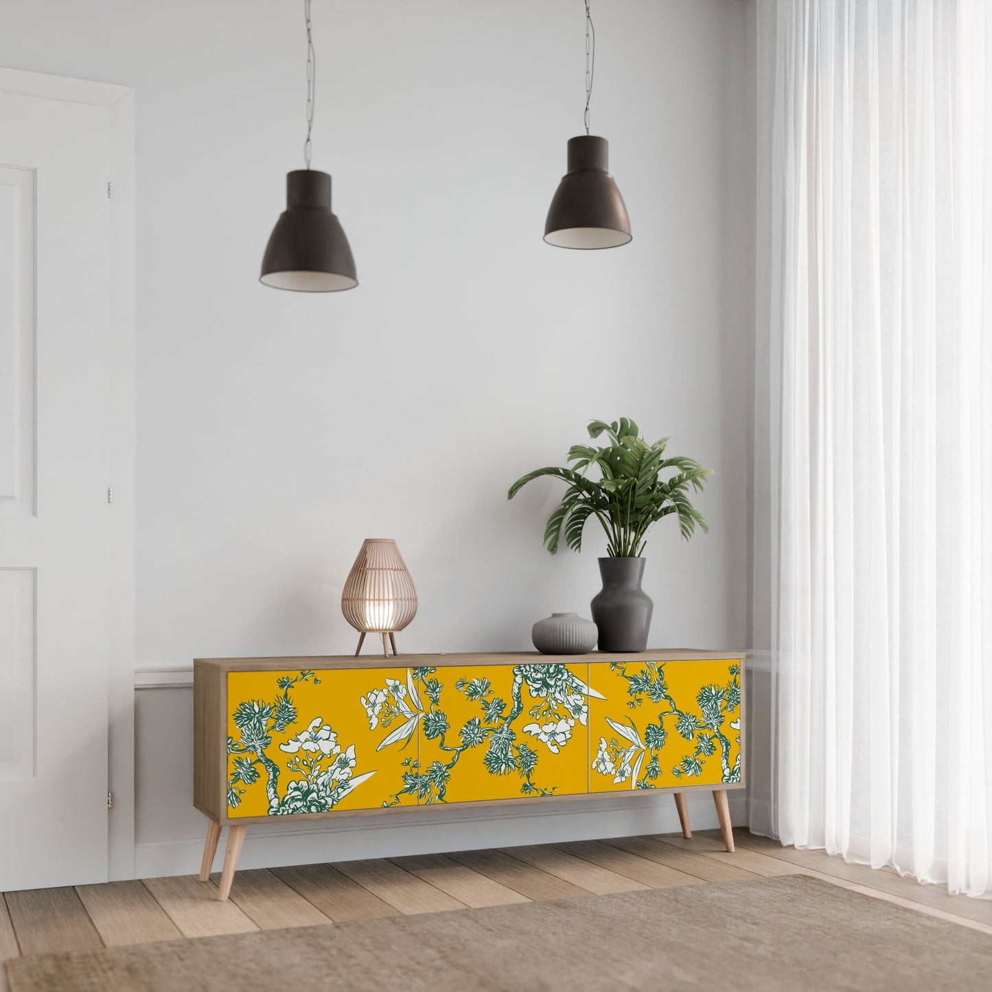 Mobile TV a 3 ante YELLOW CHINOISERIE in effetto rovere