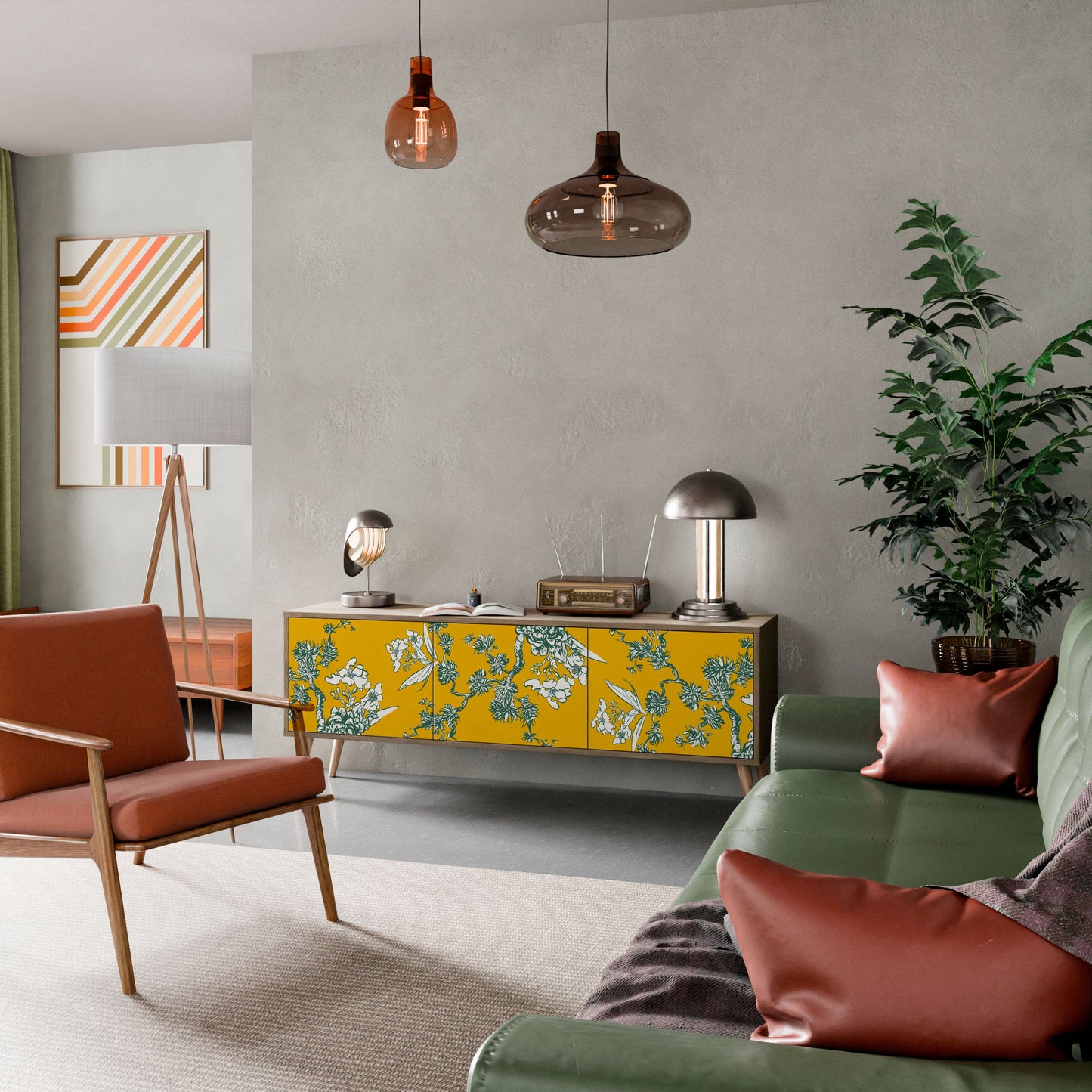 Mobile TV a 3 ante YELLOW CHINOISERIE in effetto rovere