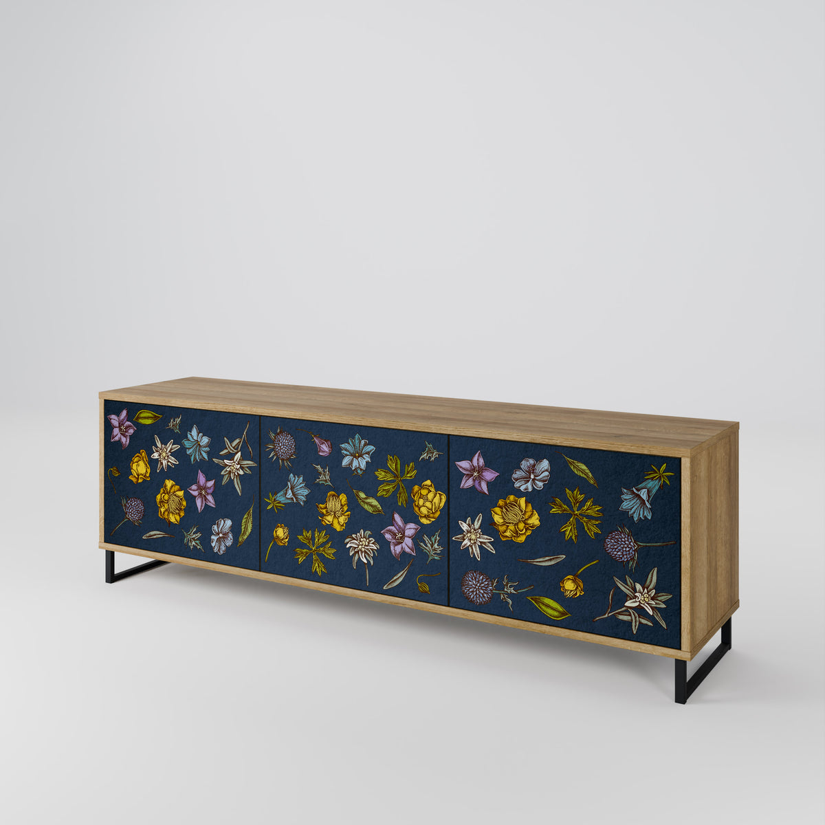 FLOWERS ON NAVY BLUE Έπιπλο τηλεόρασης 3-θυρών
