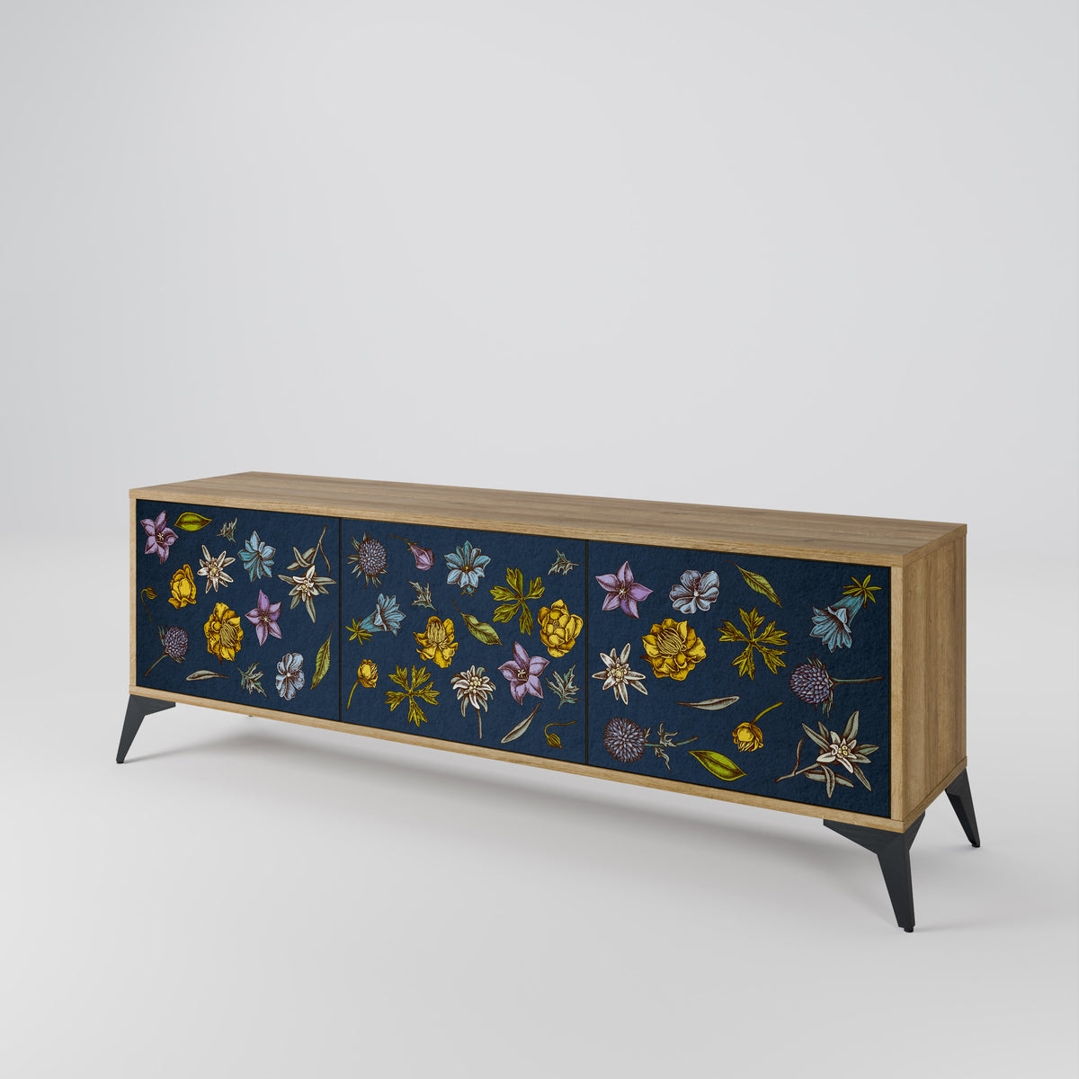 FLOWERS ON NAVY BLUE Έπιπλο τηλεόρασης 3-θυρών