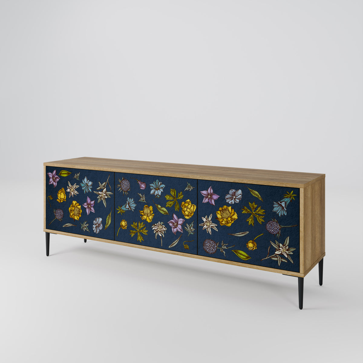 FLOWERS ON NAVY BLUE Έπιπλο τηλεόρασης 3-θυρών