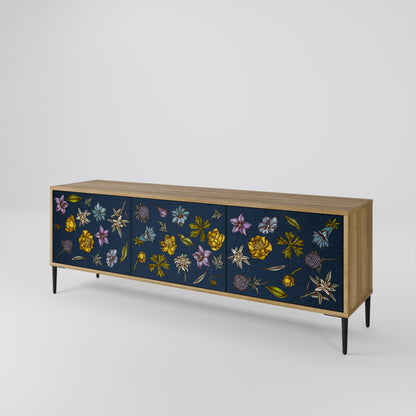 FLOWERS ON NAVY BLUE 3-türiges TV-Lowboard