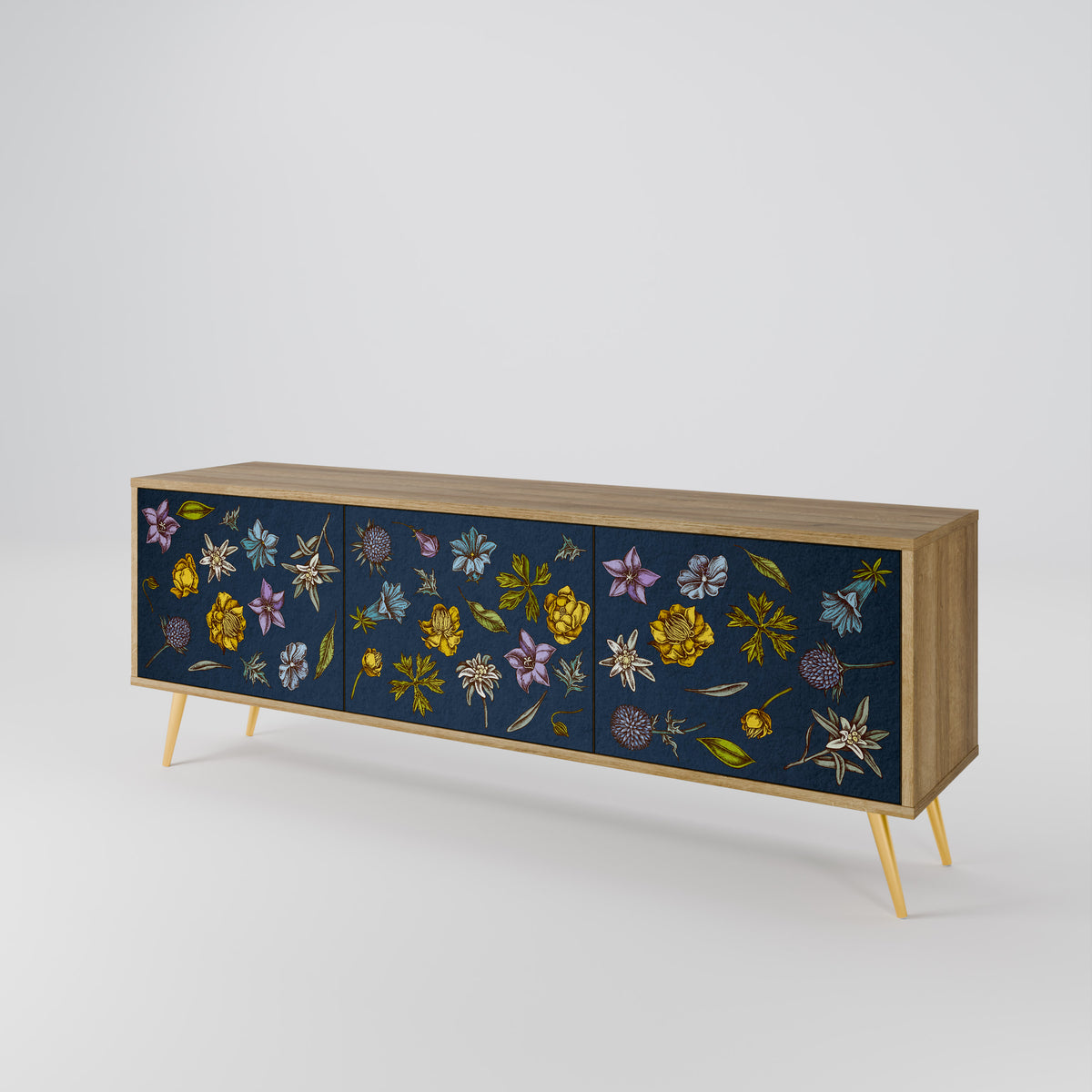 FLOWERS ON NAVY BLUE 3-türiges TV-Lowboard
