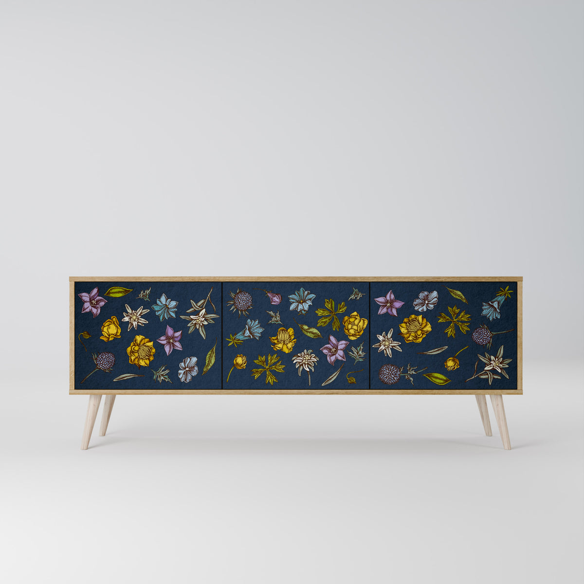 FLOWERS ON NAVY BLUE Έπιπλο τηλεόρασης 3-θυρών