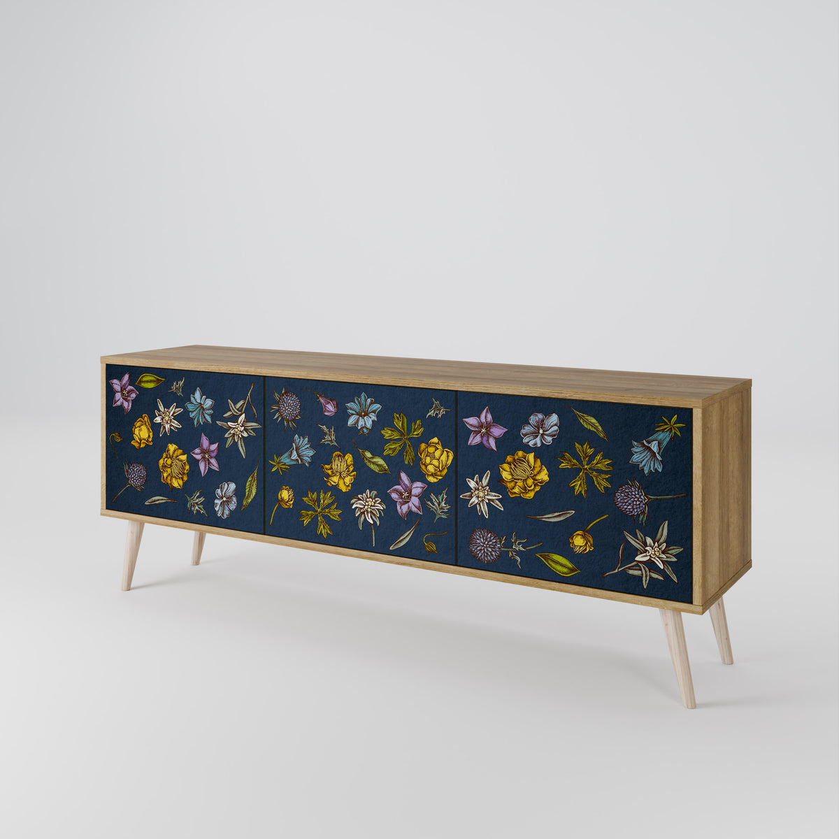 FLOWERS ON NAVY BLUE Έπιπλο τηλεόρασης 3-θυρών