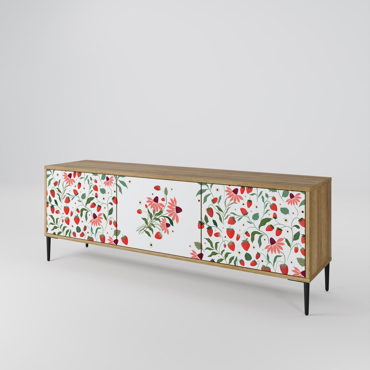 FLOWERS AND STRAWBERRIES 3-Door TV Cabinet