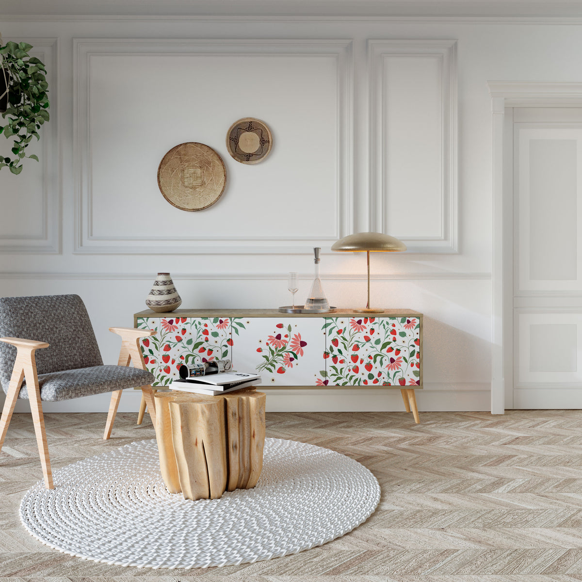 FLOWERS AND STRAWBERRIES 3-türiges TV-Lowboard