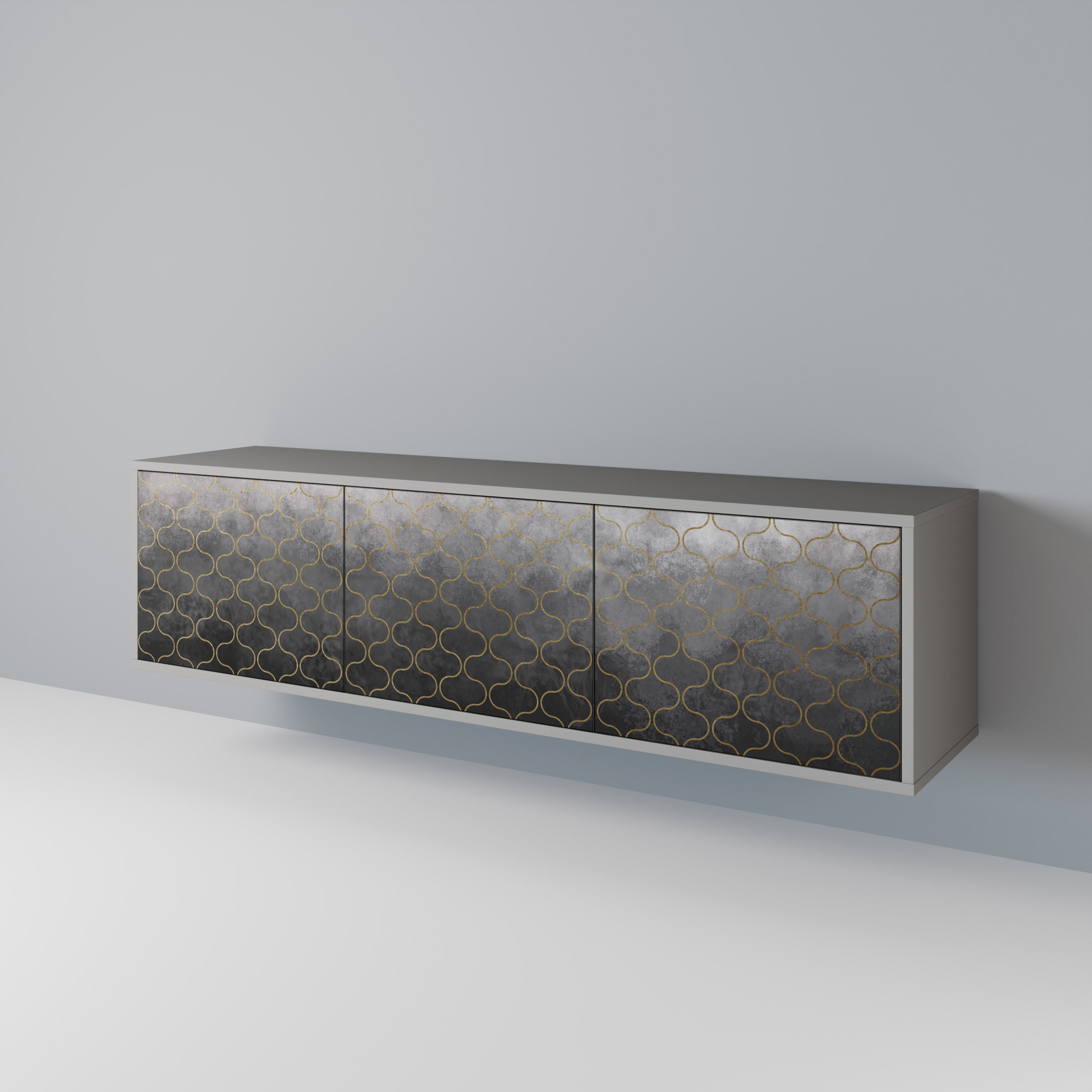 TESSELATED GRAYISH 3-Door TV Cabinet