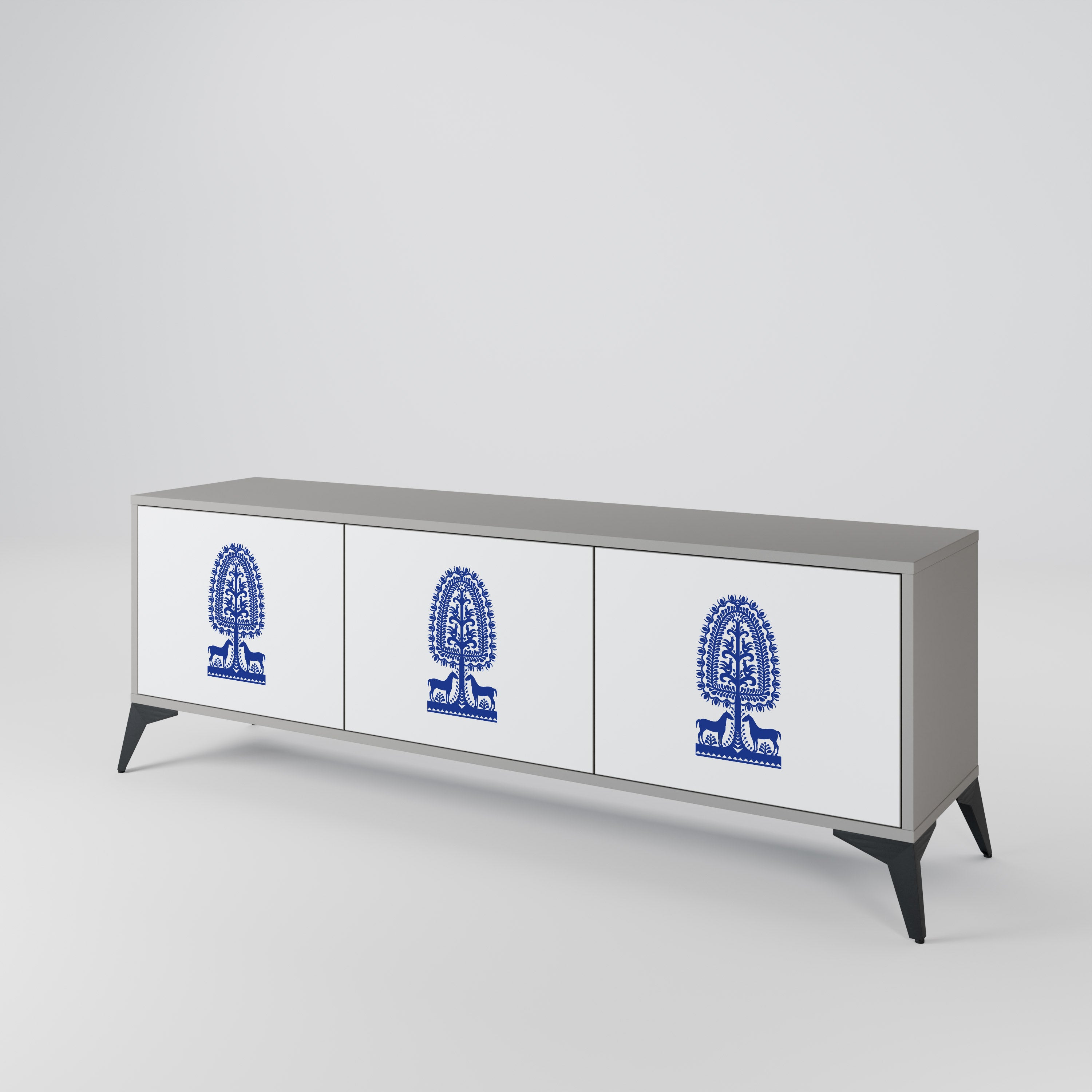 POLISH FOLK ART Třídveřový TV stolek