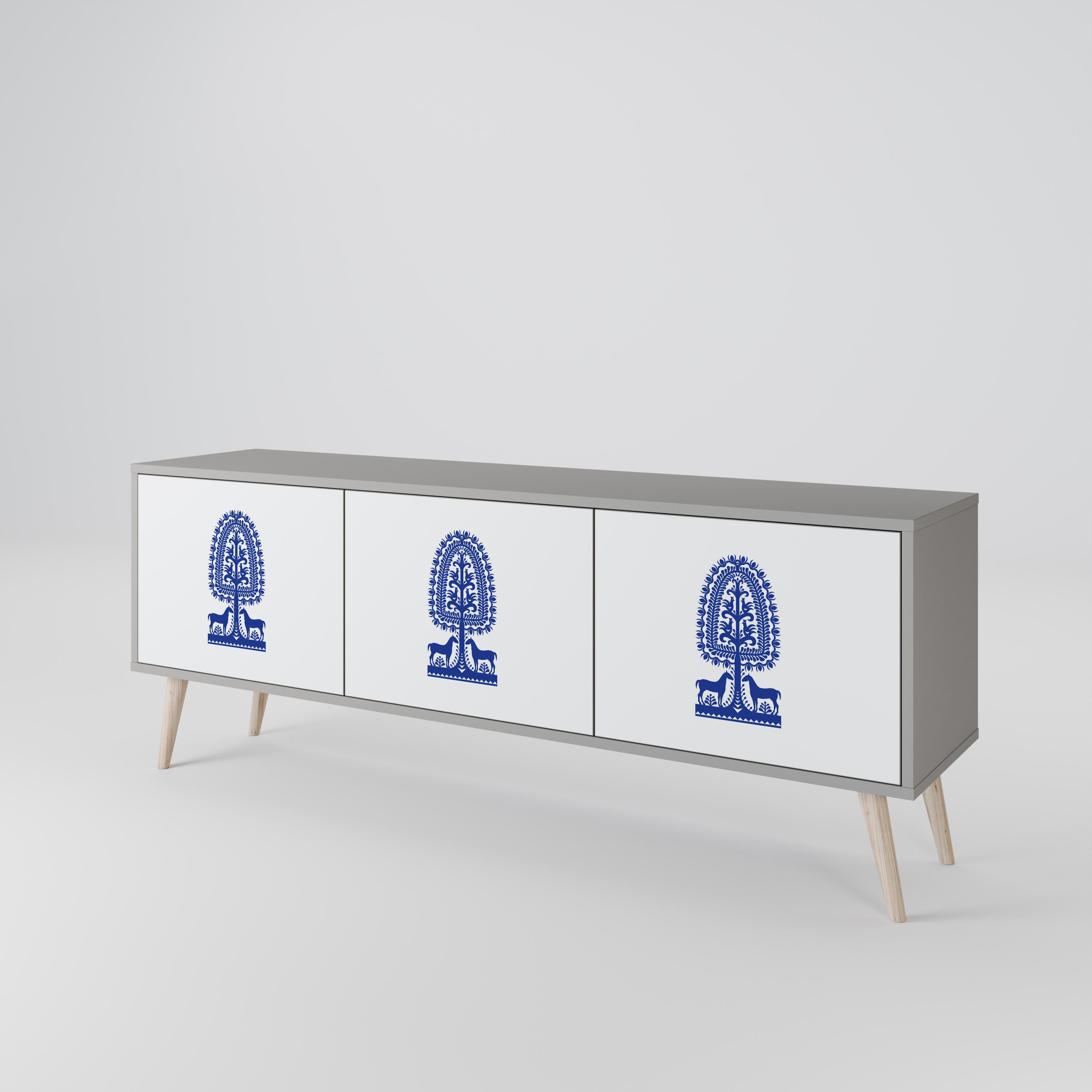 POLISH FOLK ART Třídveřový TV stolek