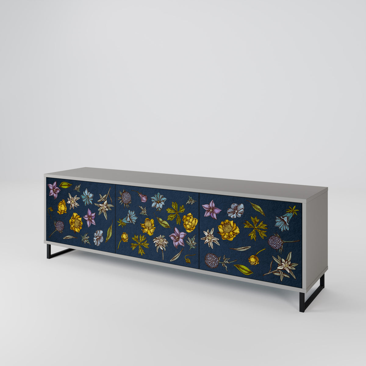 FLOWERS ON NAVY BLUE Έπιπλο τηλεόρασης 3-θυρών