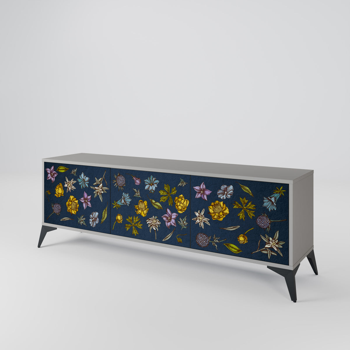FLOWERS ON NAVY BLUE Έπιπλο τηλεόρασης 3-θυρών