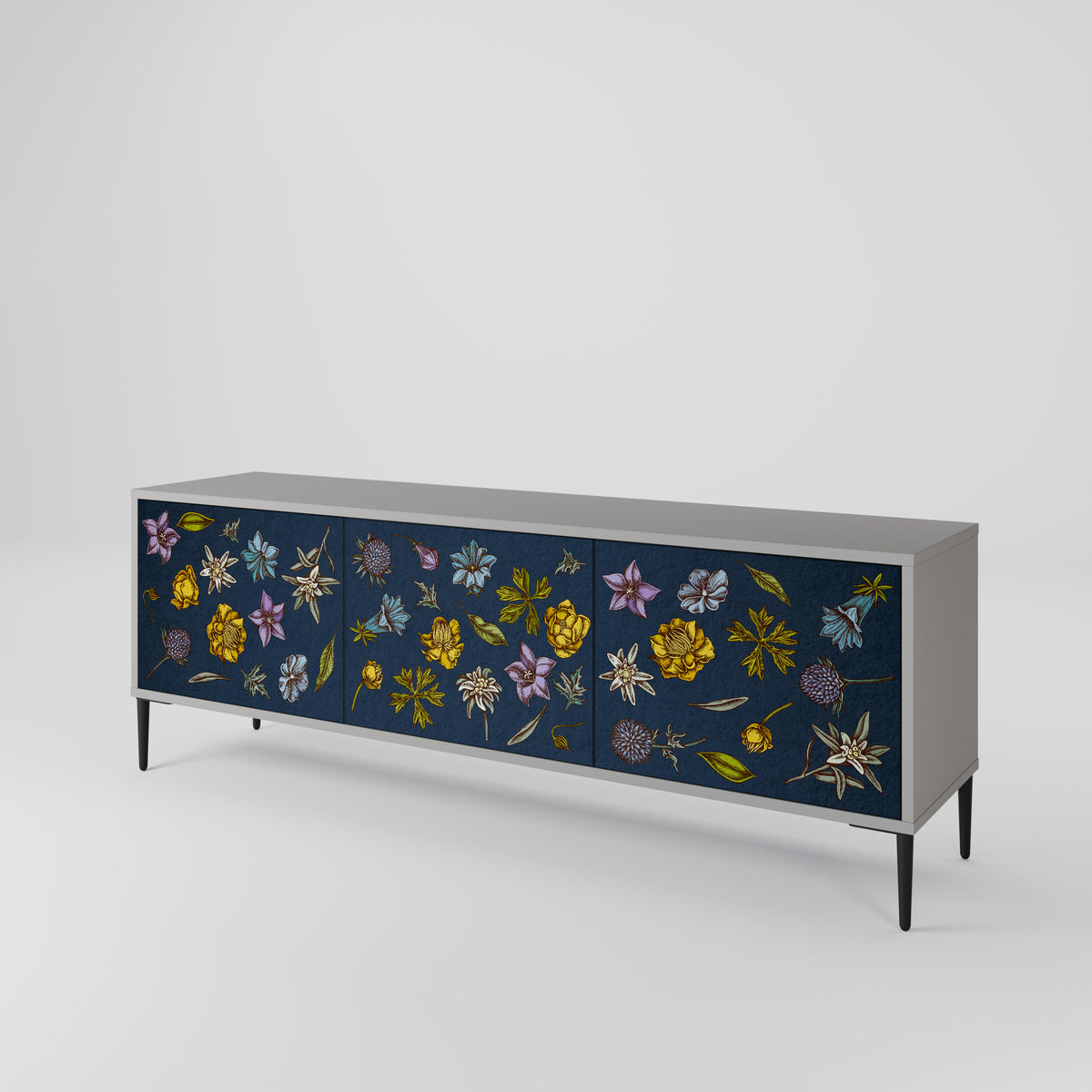 FLOWERS ON NAVY BLUE 3-türiges TV-Lowboard
