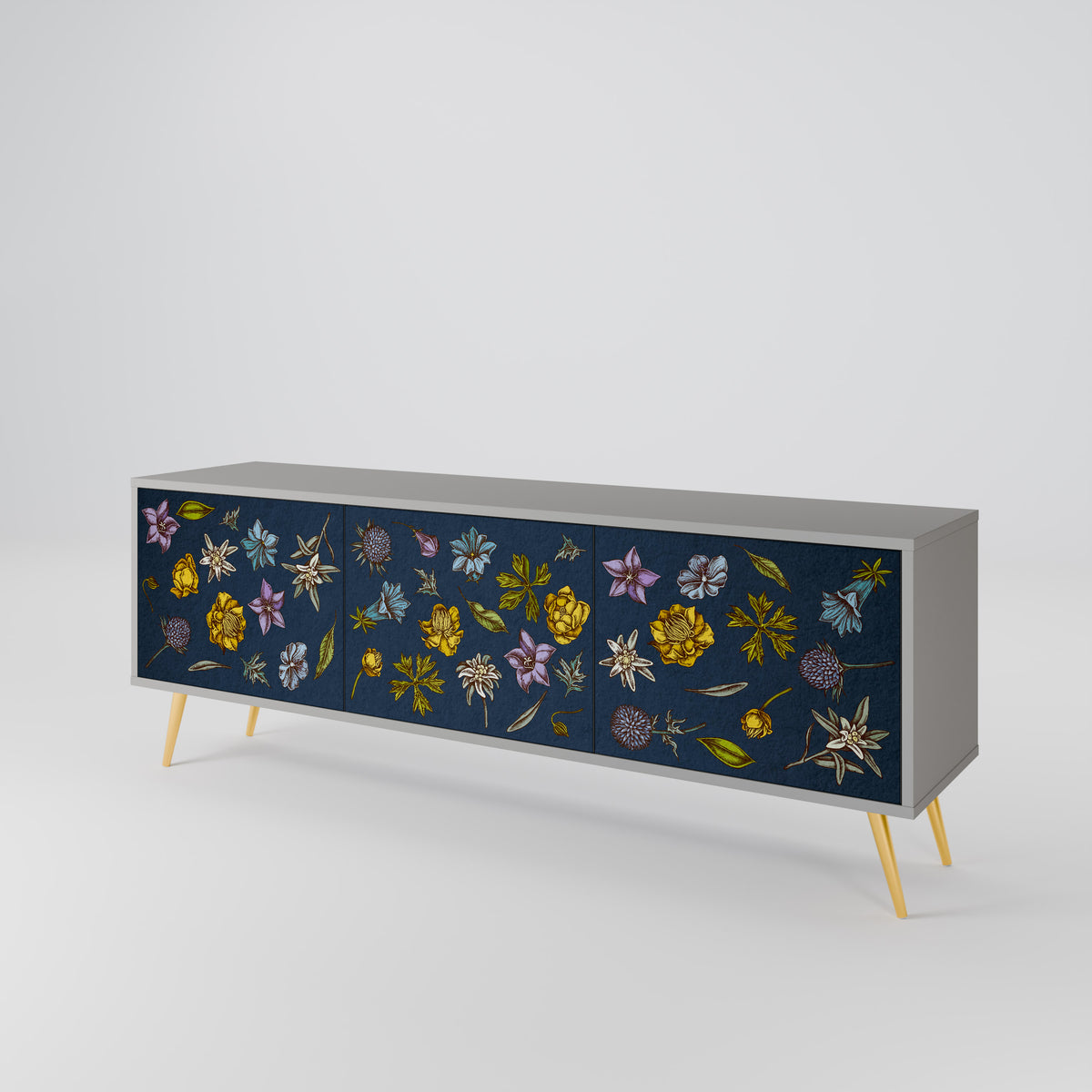FLOWERS ON NAVY BLUE 3-türiges TV-Lowboard