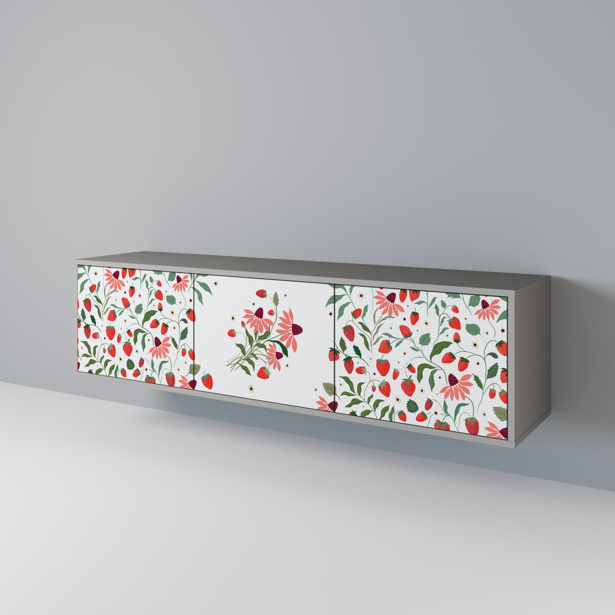 FLOWERS AND STRAWBERRIES 3-Door TV Cabinet
