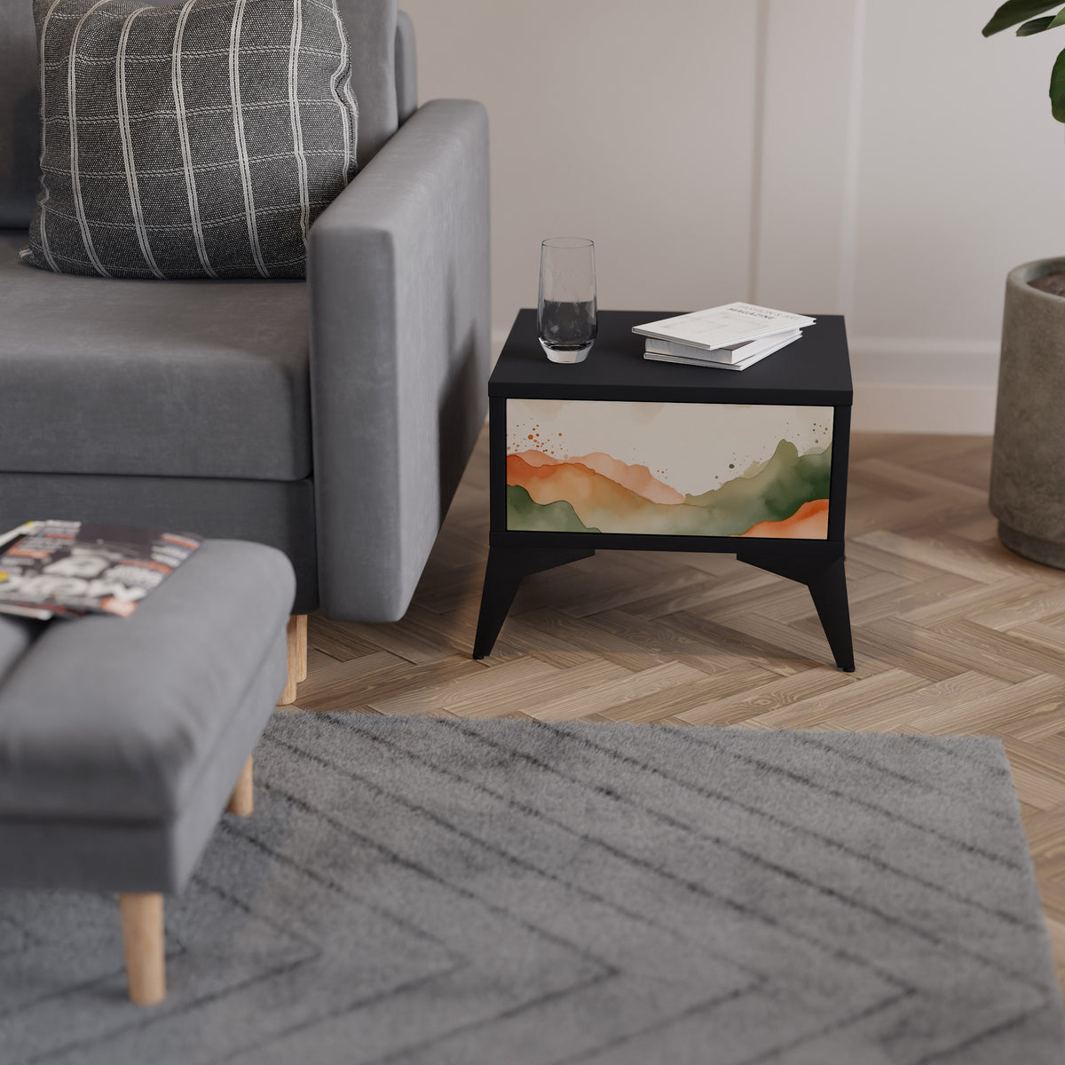 WATERCOLOUR PEAKS Nightstand with Drawer