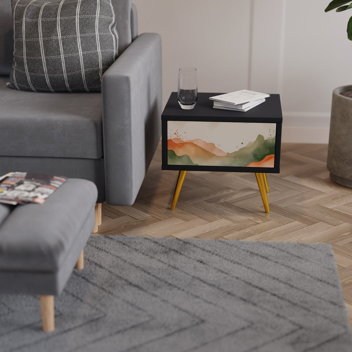 WATERCOLOUR PEAKS Nightstand with Drawer