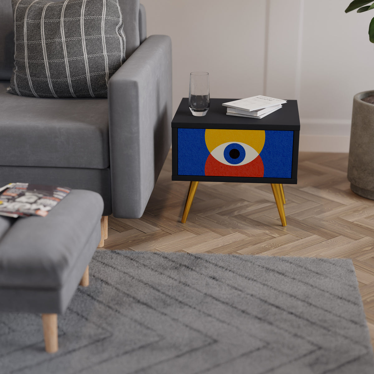 GEOMETRIC EYES Nightstand with Drawer
