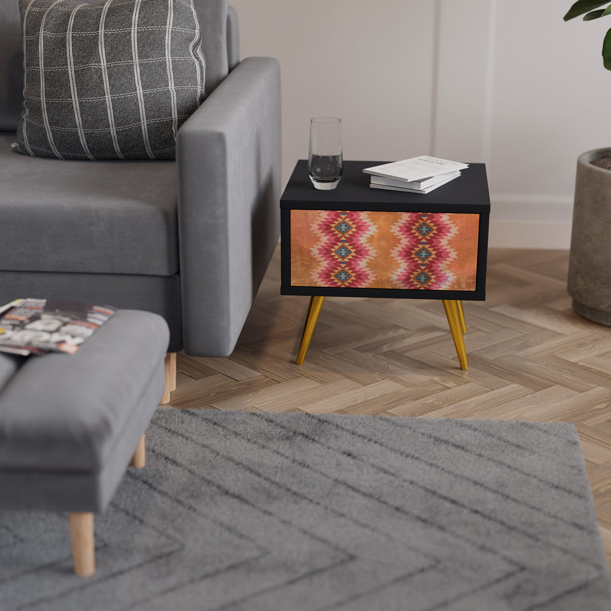 INDIAN FOLK Κομοδίνο με συρτάρι