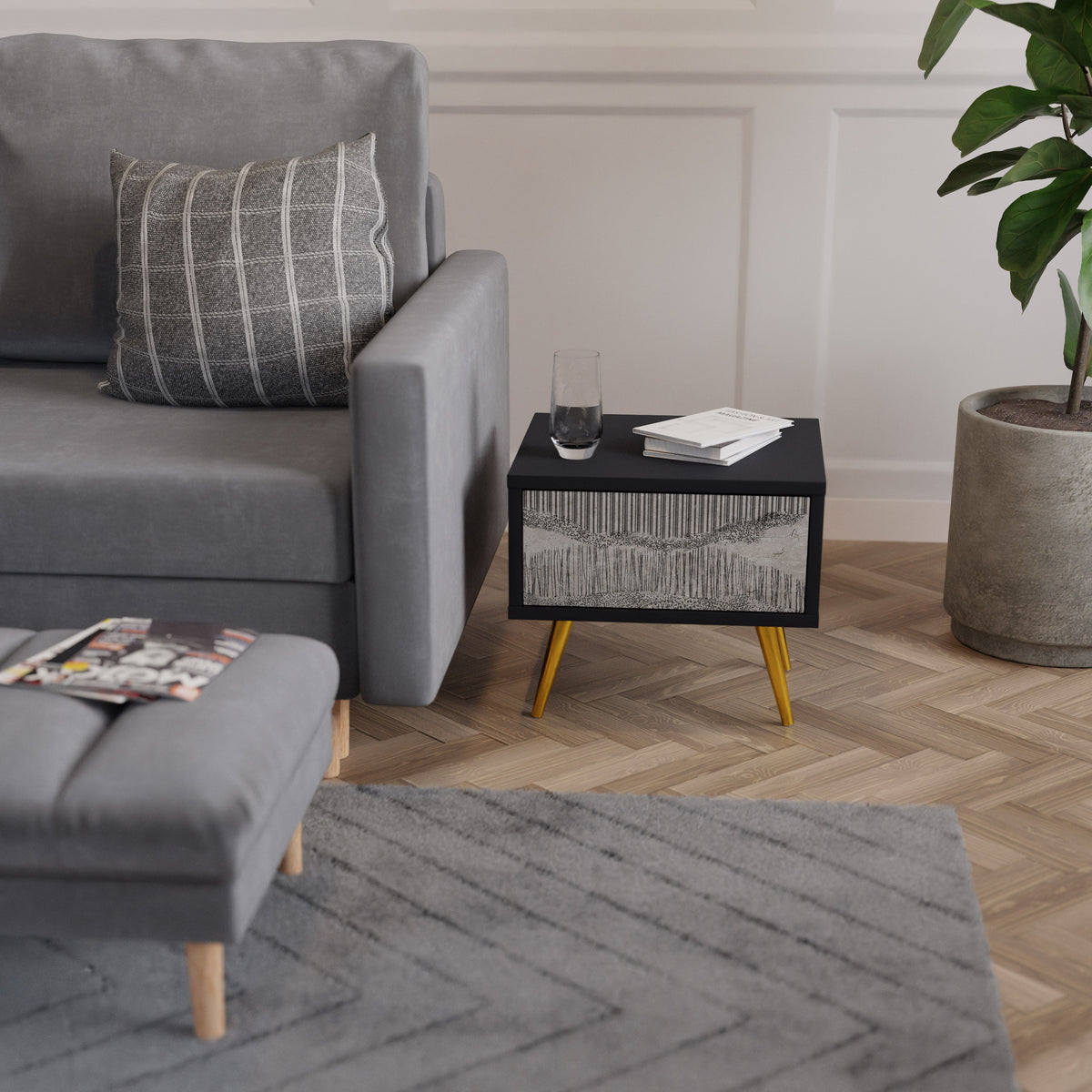 GRAIN LINES Κομοδίνο με συρτάρι