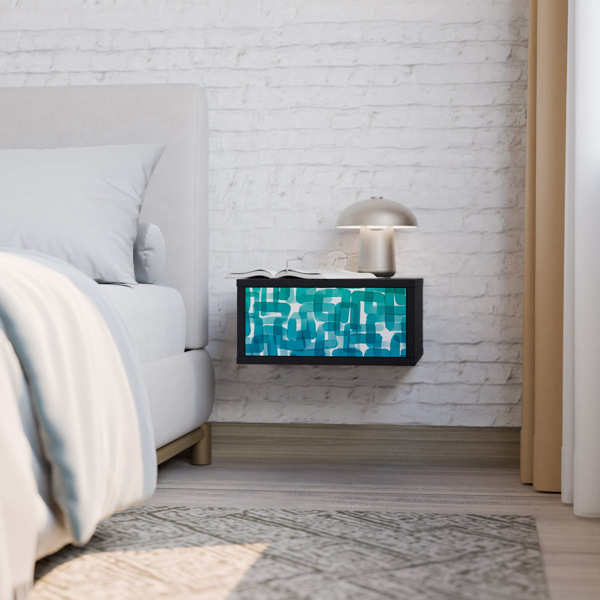 TURQUOISE RECTANGLES Nightstand with Drawer