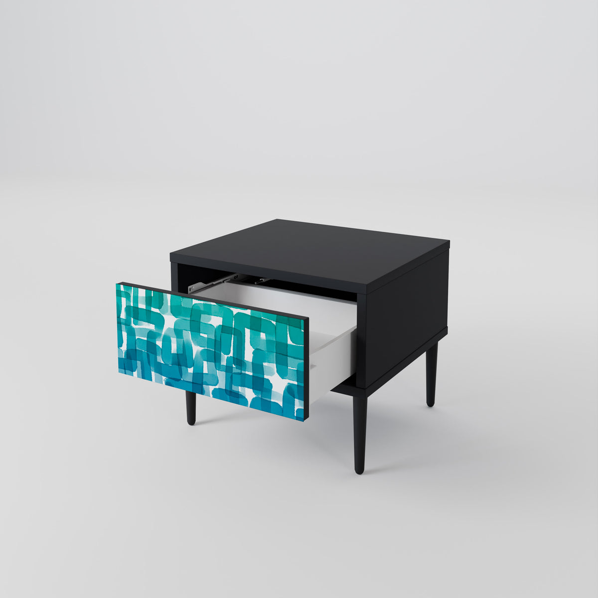 TURQUOISE RECTANGLES Nightstand with Drawer