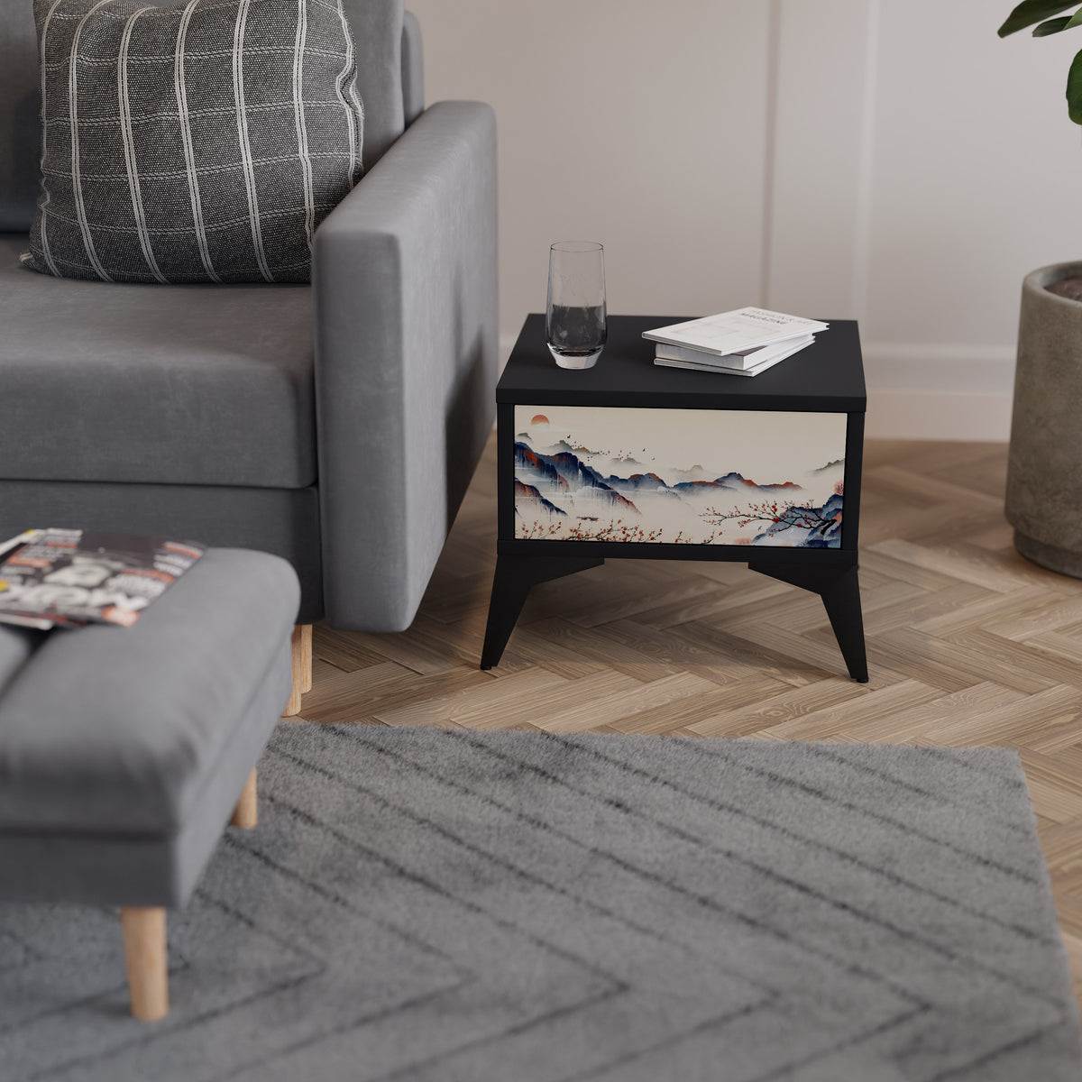 JAPANESE LANDSCAPE Nightstand with Drawer