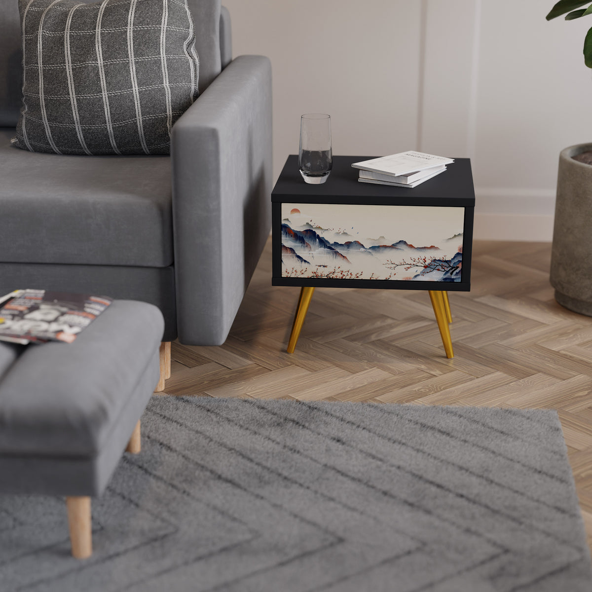 JAPANESE LANDSCAPE Nightstand with Drawer