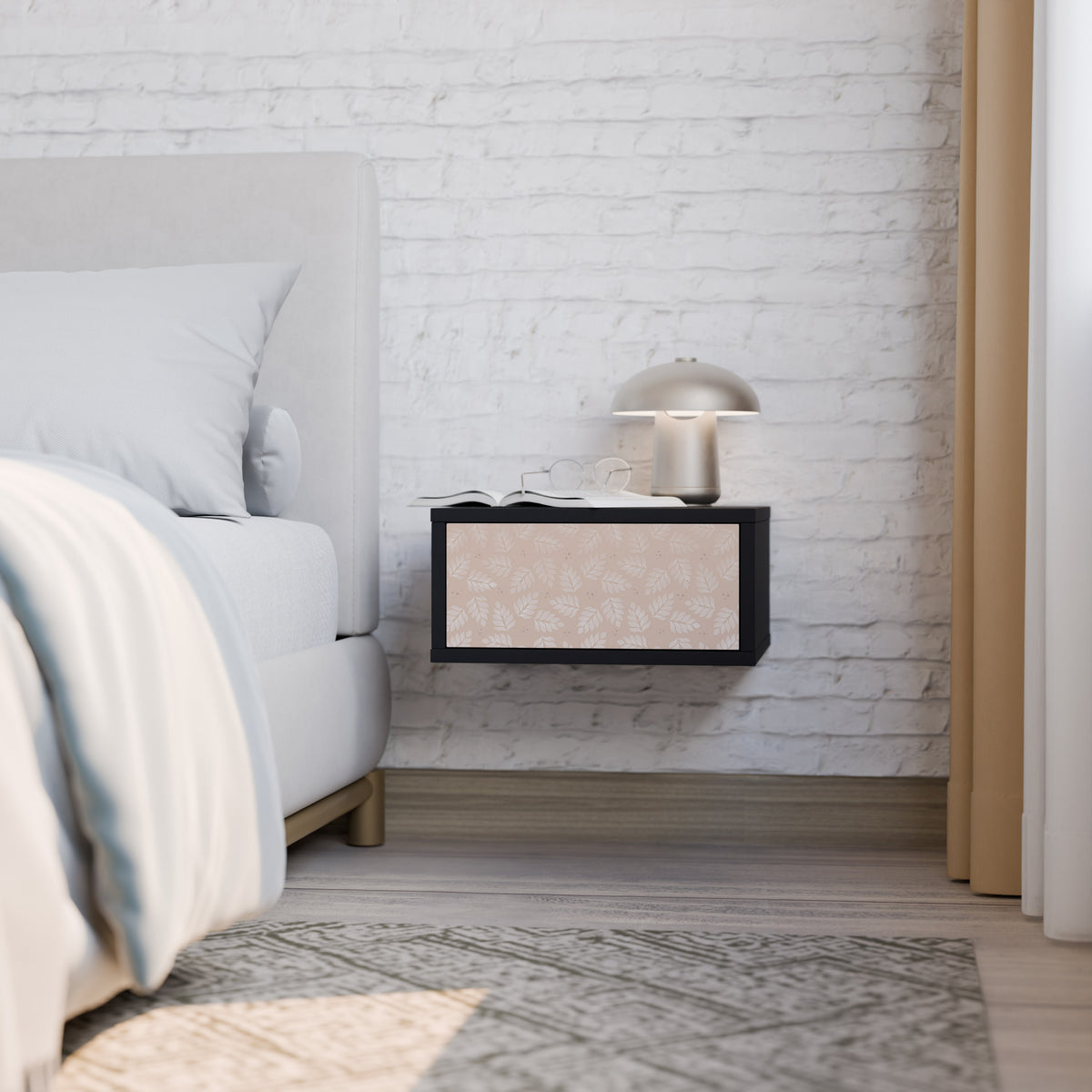 LEAVES ON BEIGE Nightstand with Drawer