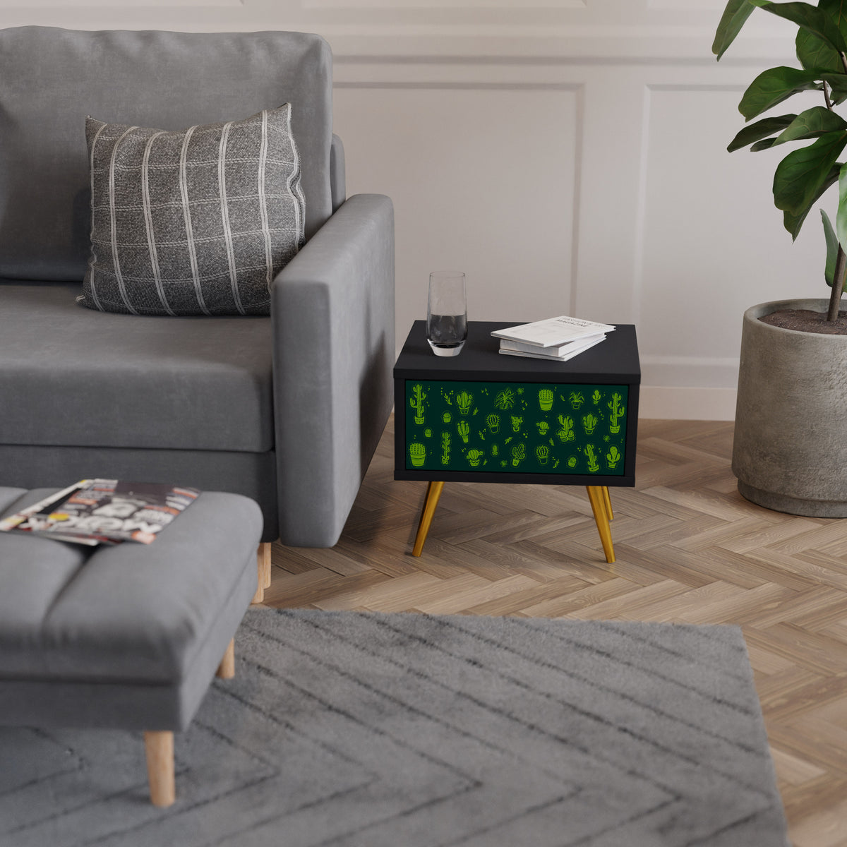 DESERT GREEN Nightstand with Drawer
