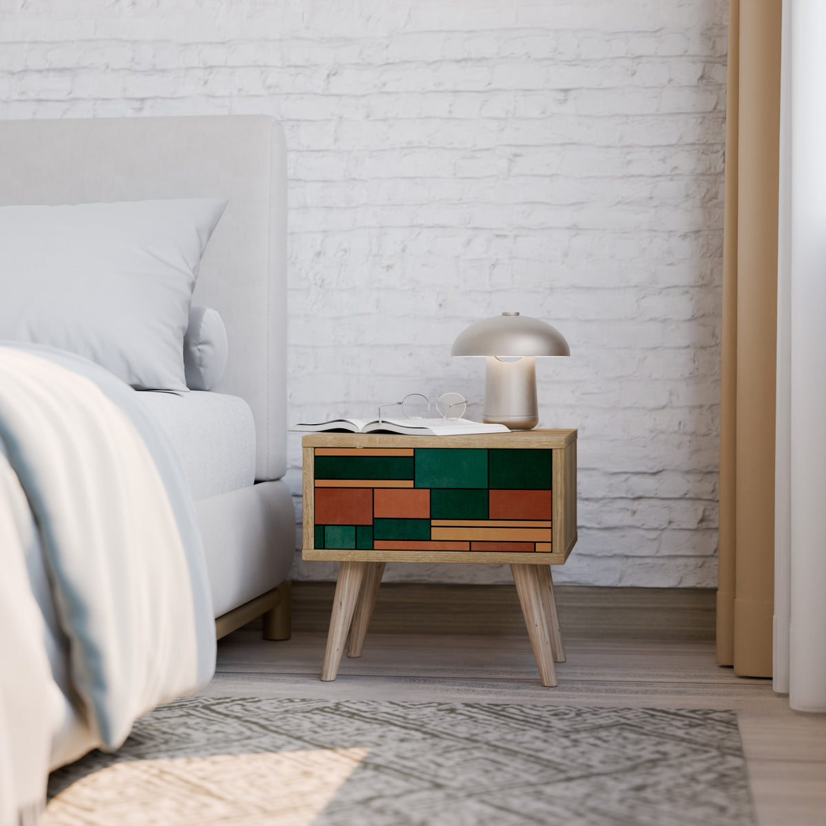 EARTHY FIGURES Nightstand with Drawer