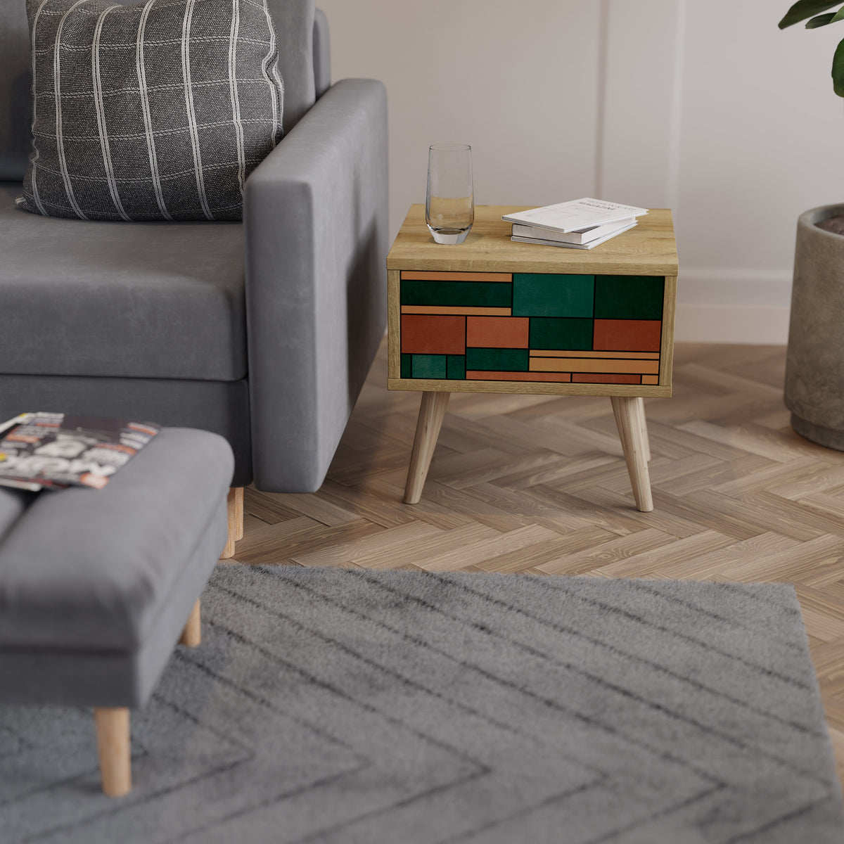 EARTHY FIGURES Nightstand with Drawer