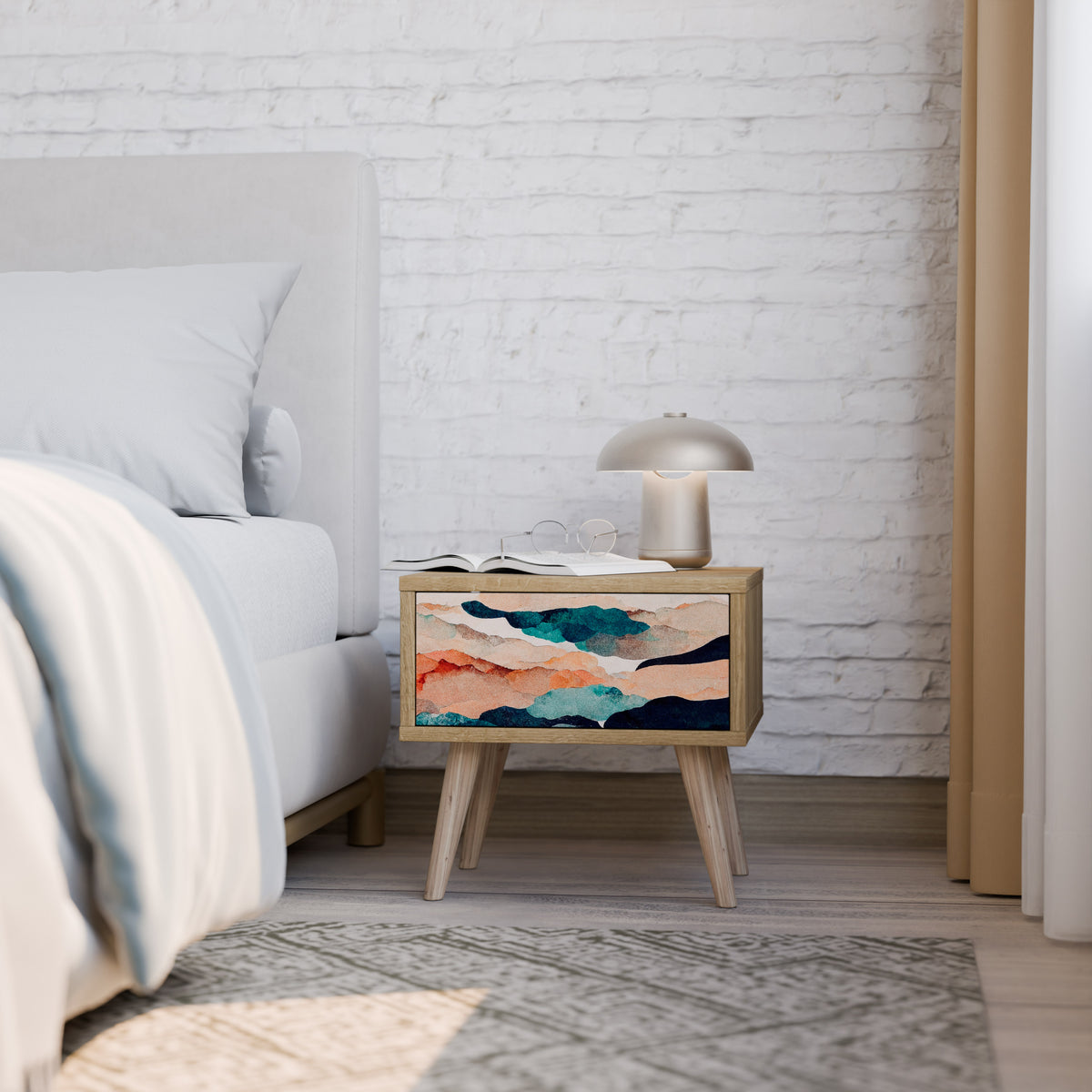 ABSTRACT LANDSCAPE Nightstand with Drawer