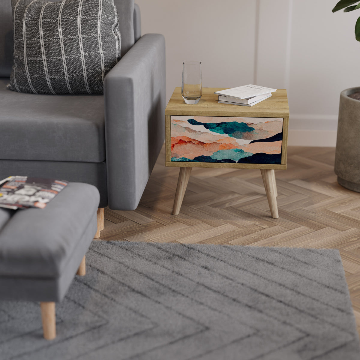 ABSTRACT LANDSCAPE Nightstand with Drawer