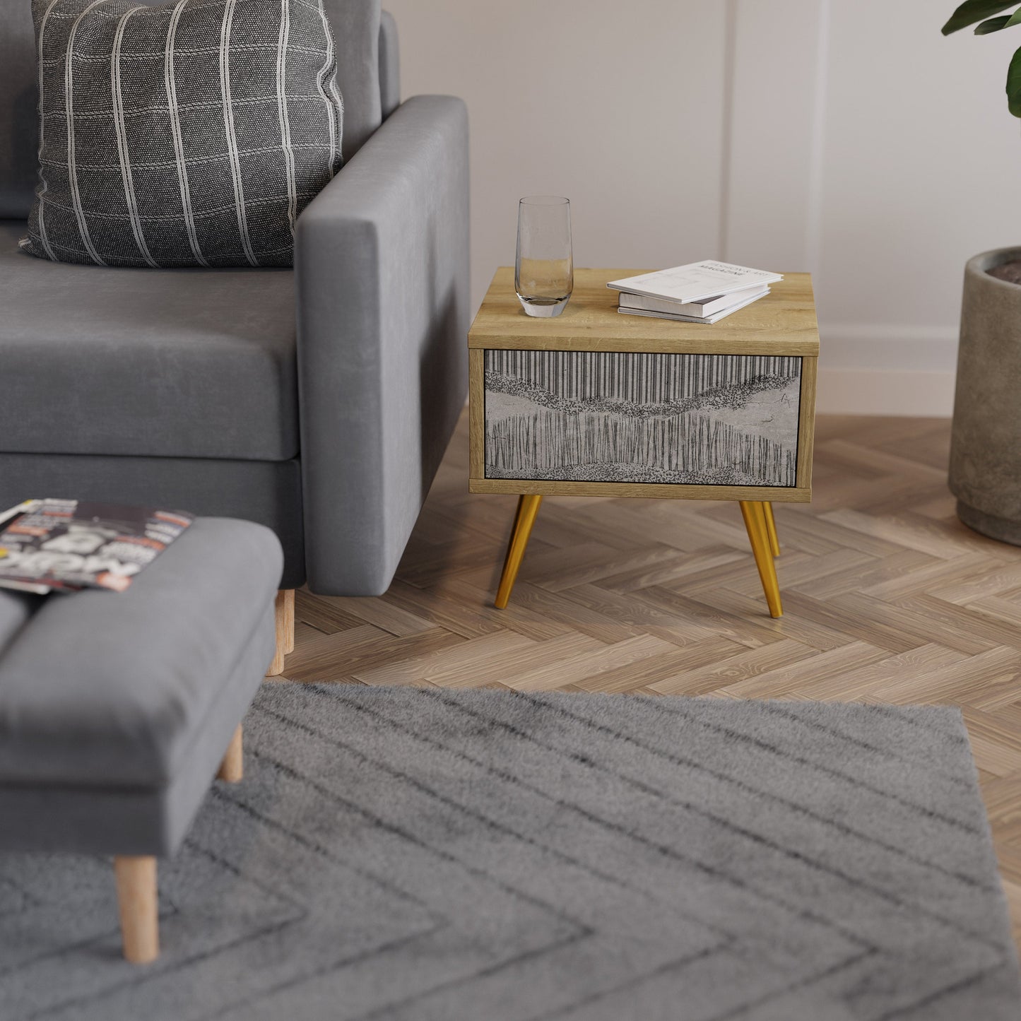 GRAIN LINES Nightstand in Oak Effect