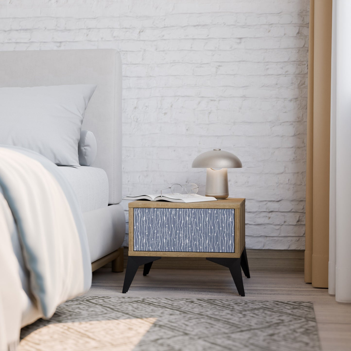 GRAPHITE RAIN Nightstand in Oak Effect